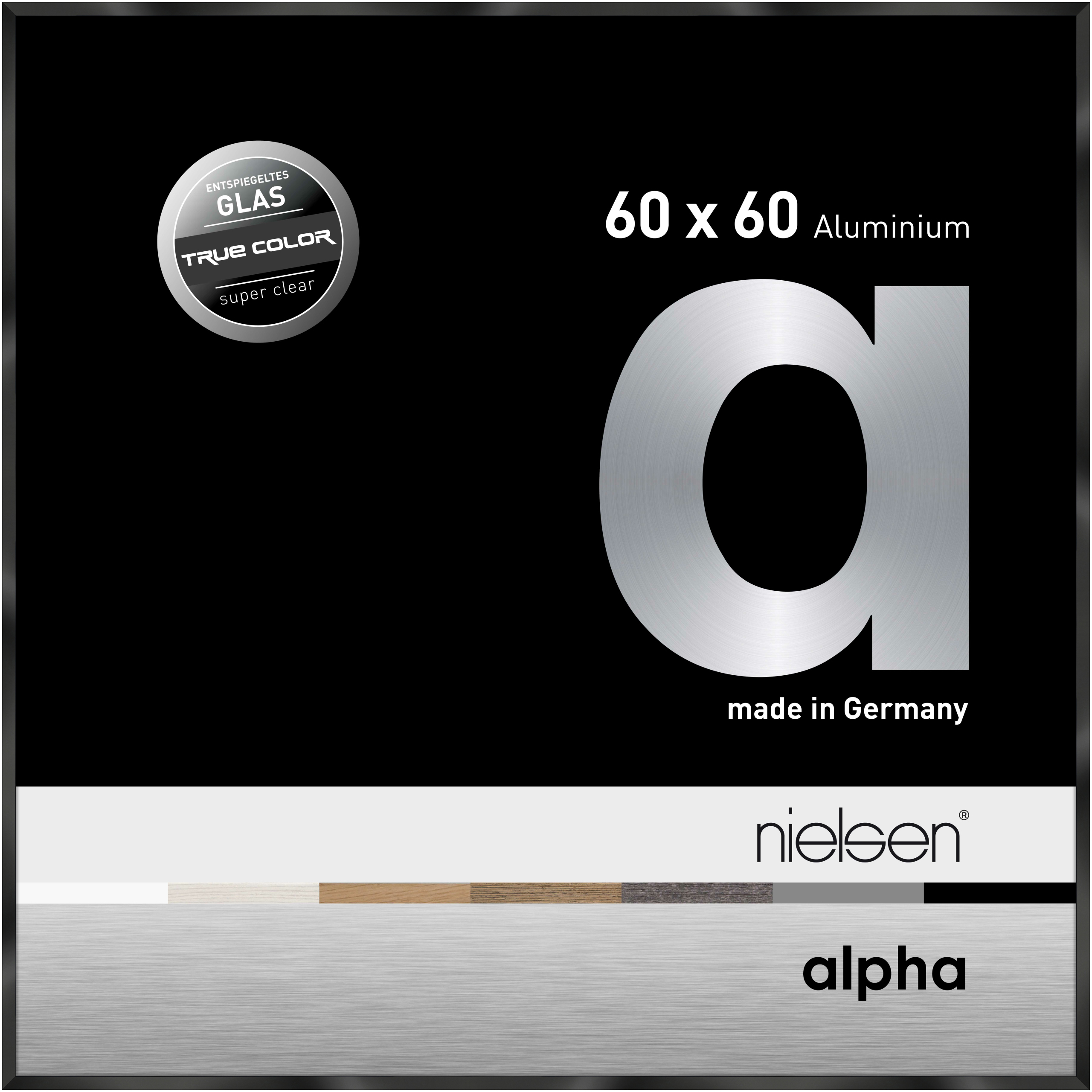nielsen Aluminium Bilderrahmen Alpha True Color, 60x60 cm, Eloxal Schwarz Glanz