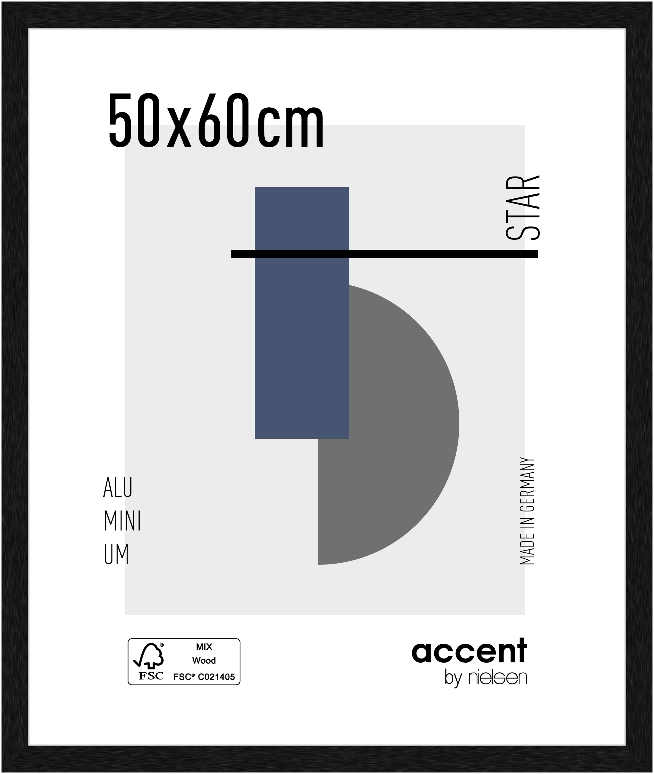 accent by nielsen Aluminium Bilderrahmen Star, 50x60 cm, Struktur Schwarz Matt