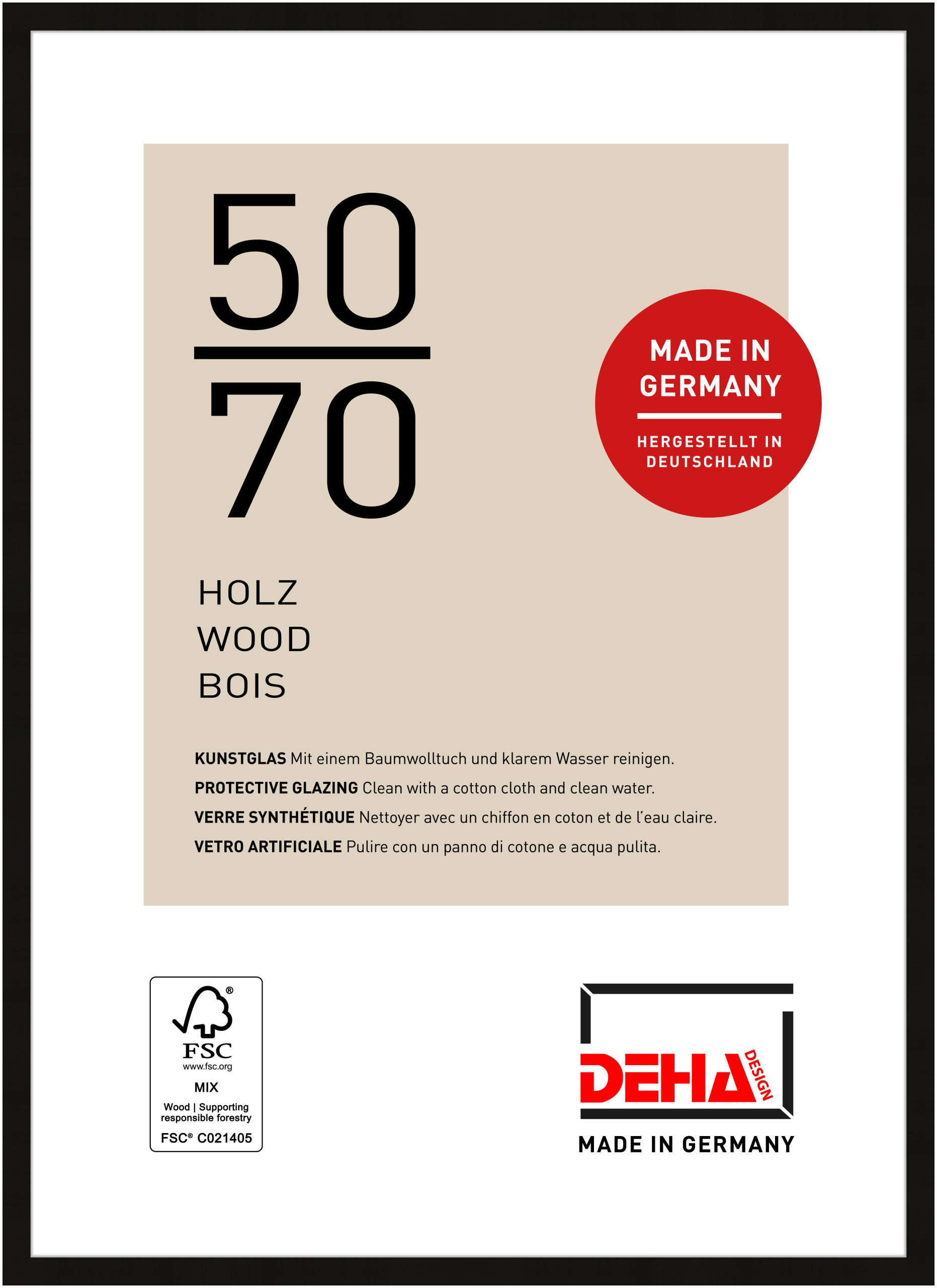 DEHA Design Holz Bilderrahmen Fontana, 50x70 cm, Schwarz