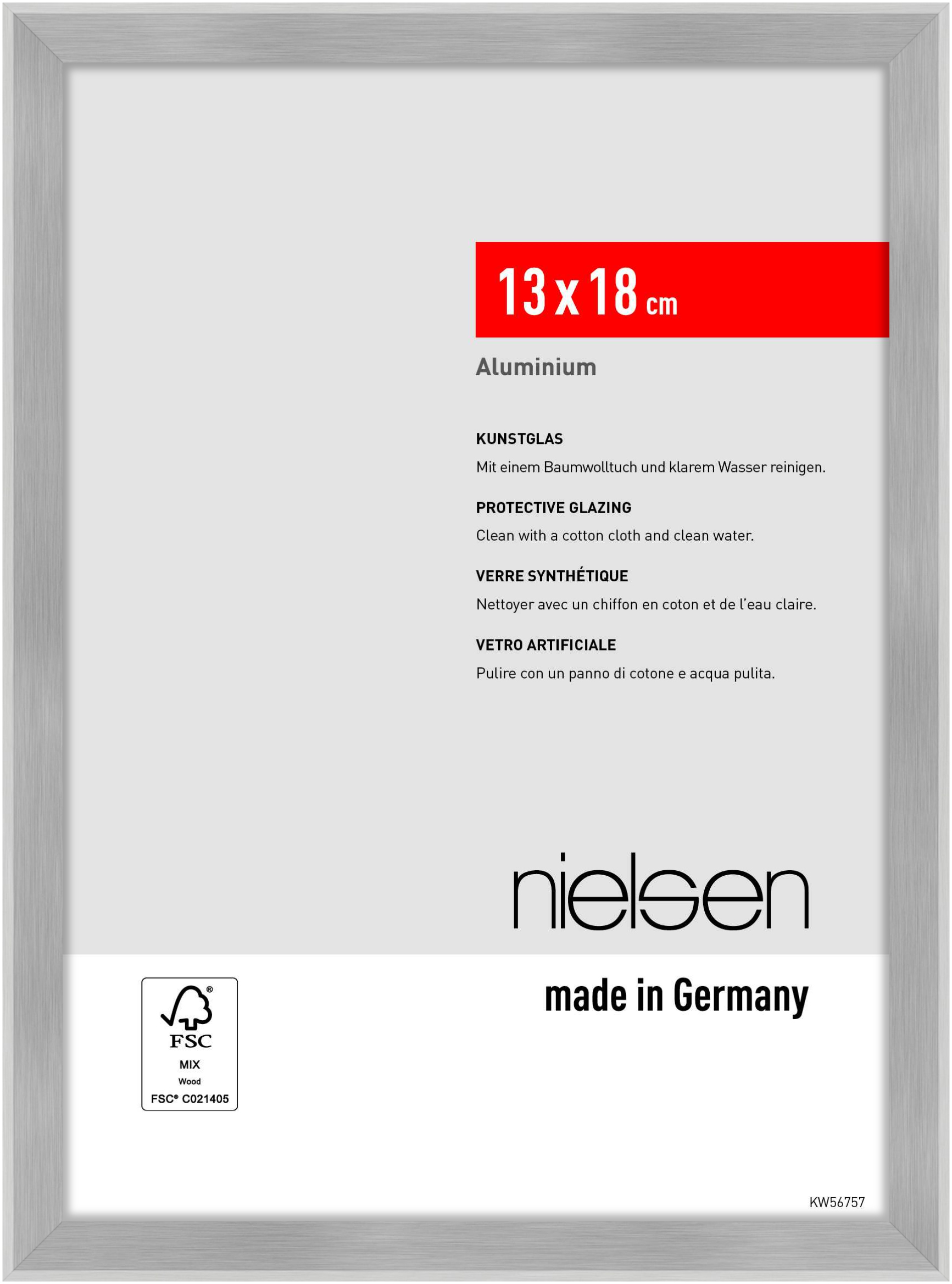 nielsen Aluminium Bilderrahmen Atlanta, 13 x 18 cm, Struktur Silber Matt