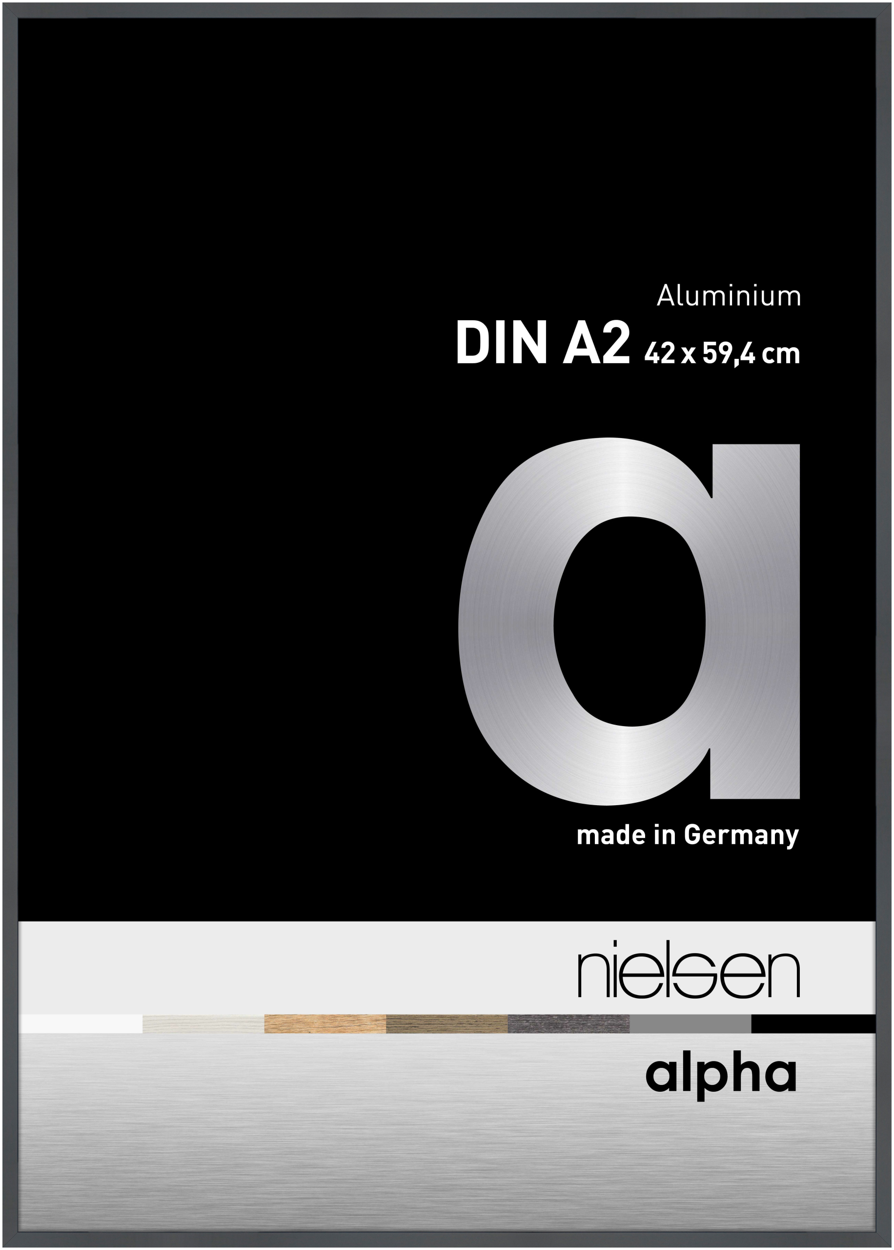 nielsen Aluminium Bilderrahmen Alpha, 42x59,4 cm (A2), Dunkelgrau Glanz