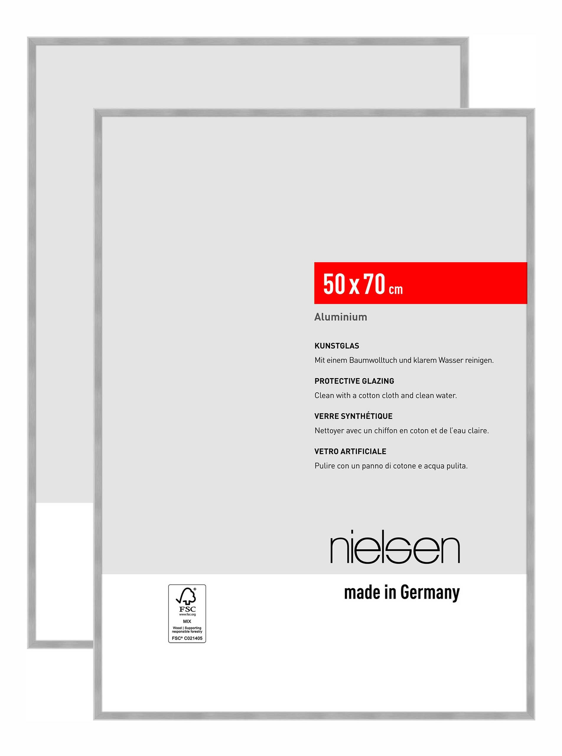 nielsen Bilderrahmen Atlanta (2er Set), 50x70 cm, Aluminium Struktur Silber Matt