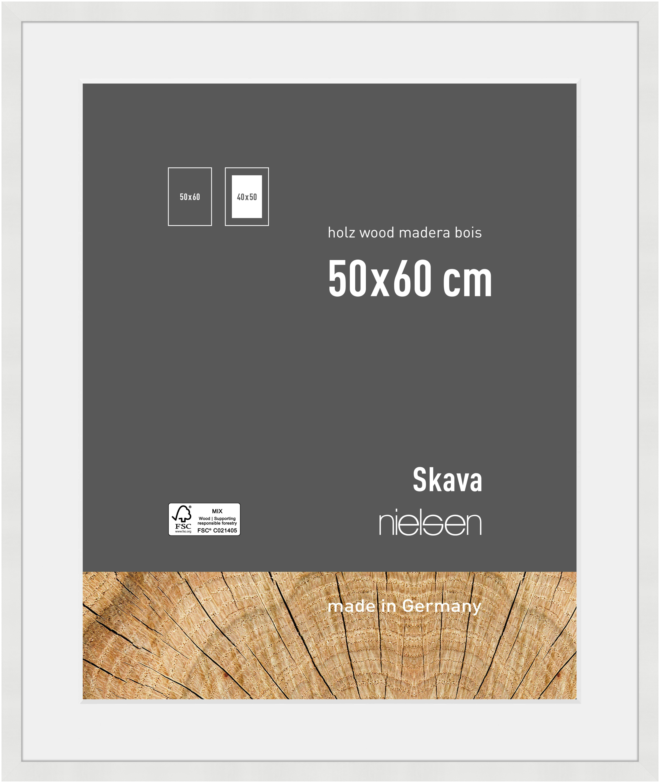 nielsen Holz Bilderrahmen Skava Weiß, 50,0 x 60,0 cm - mit Passepartout 40x50 cm