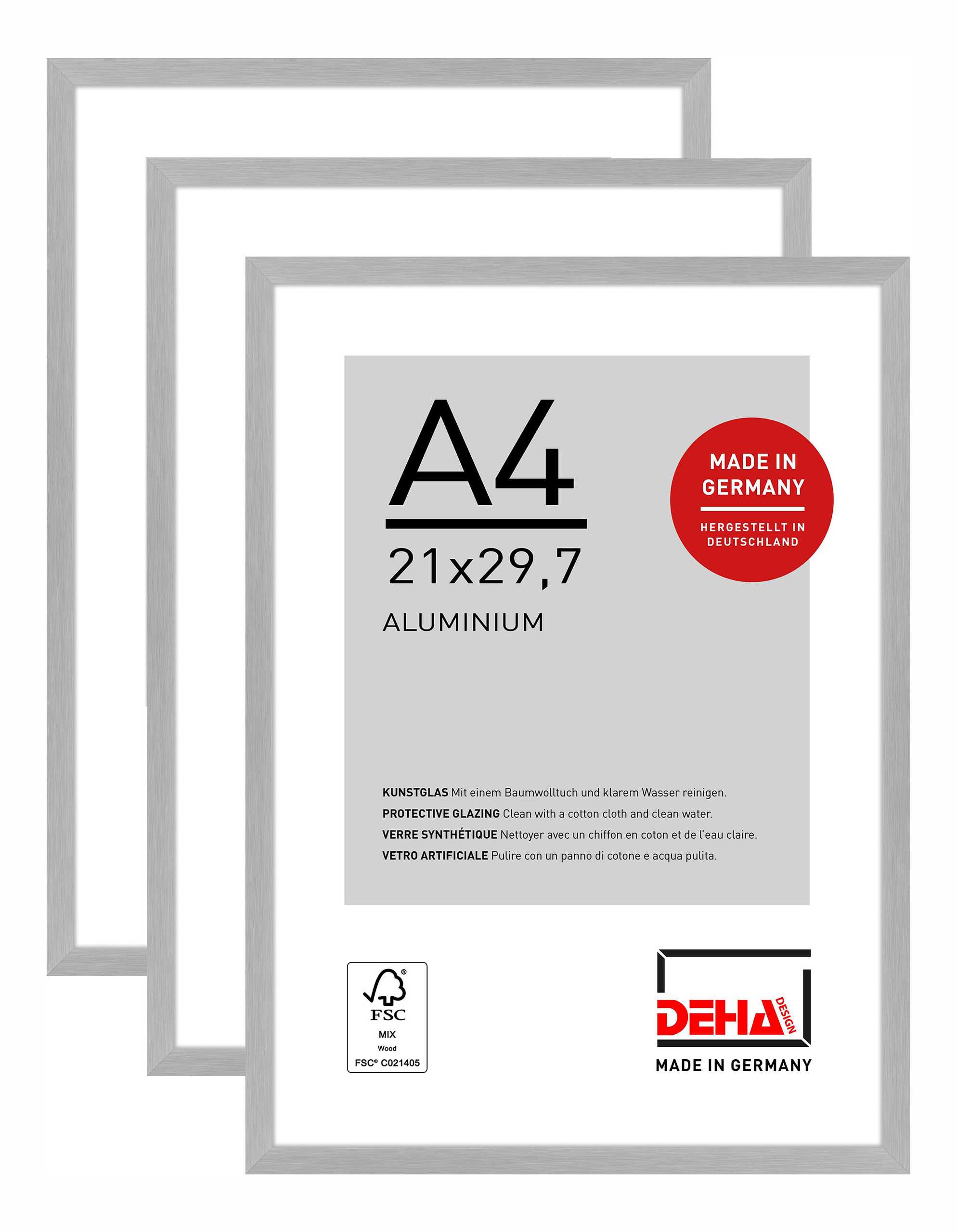 DEHA 3er SET Aluminium Bilderrahmen Tribeca, 21x29,7 cm (A4), Struktur Silber Matt