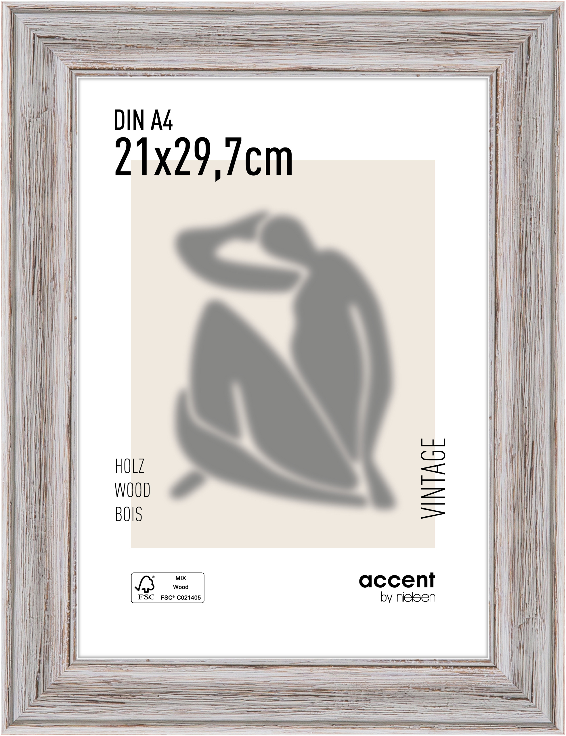 accent by nielsen Holz Bilderrahmen Vintage, 21x29,7 cm (A4), Weiß