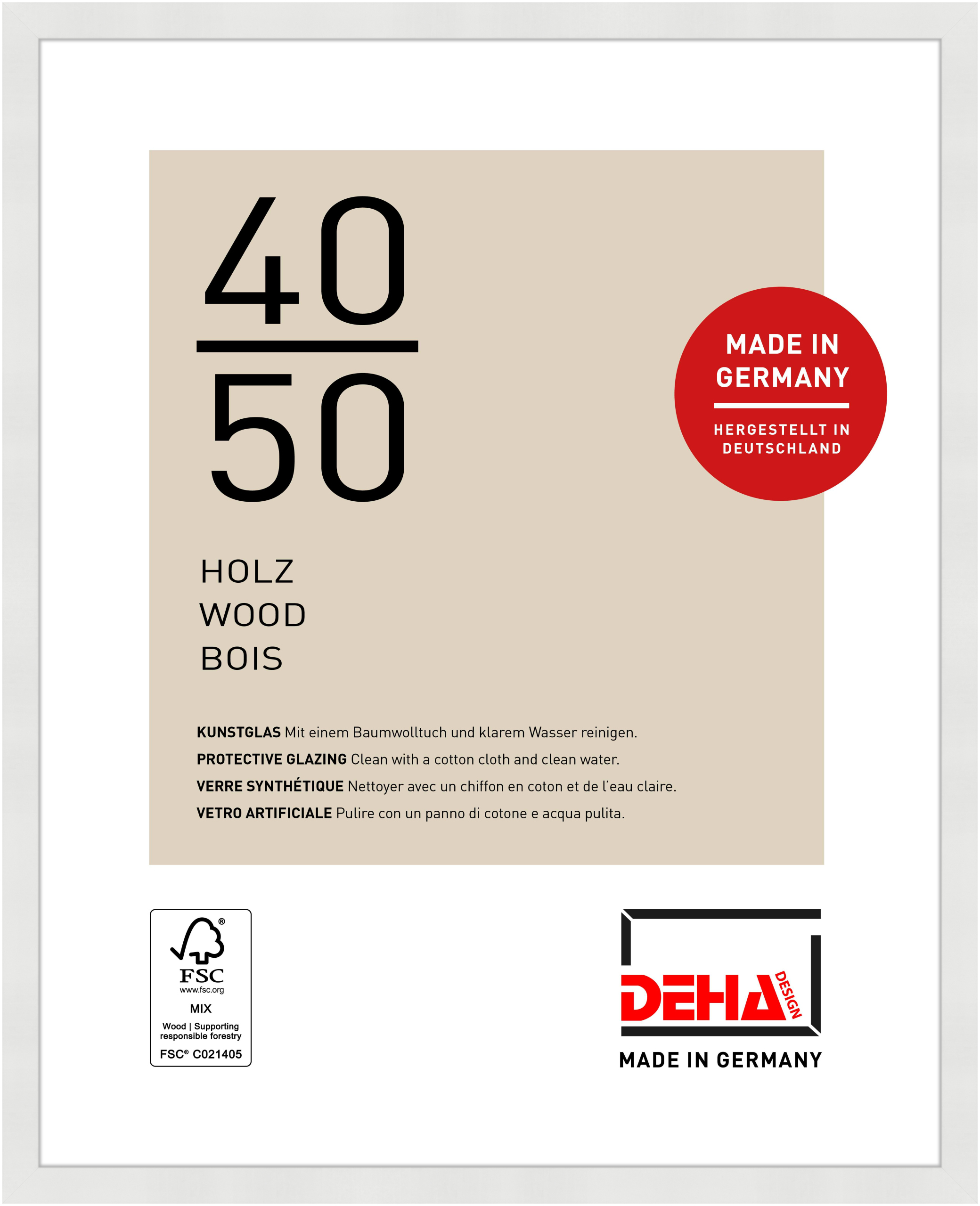 DEHA Design Holz Bilderrahmen Fontana, 40x50 cm, Weiß