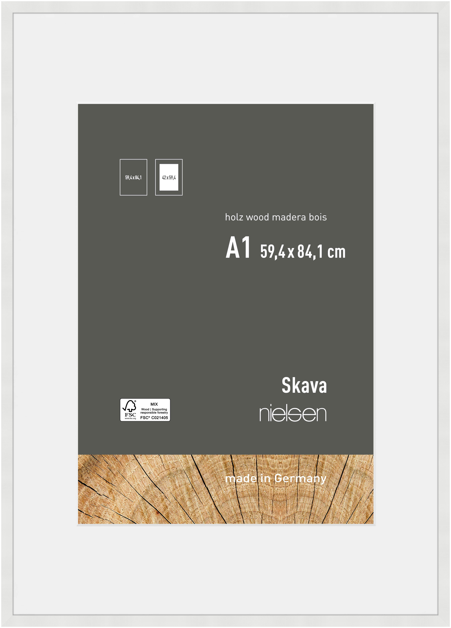 nielsen Holz Bilderrahmen Skava Weiß, 59,4 x 84,1 cm (A1) - mit Passepartout 42x59,4 cm (A2) cm