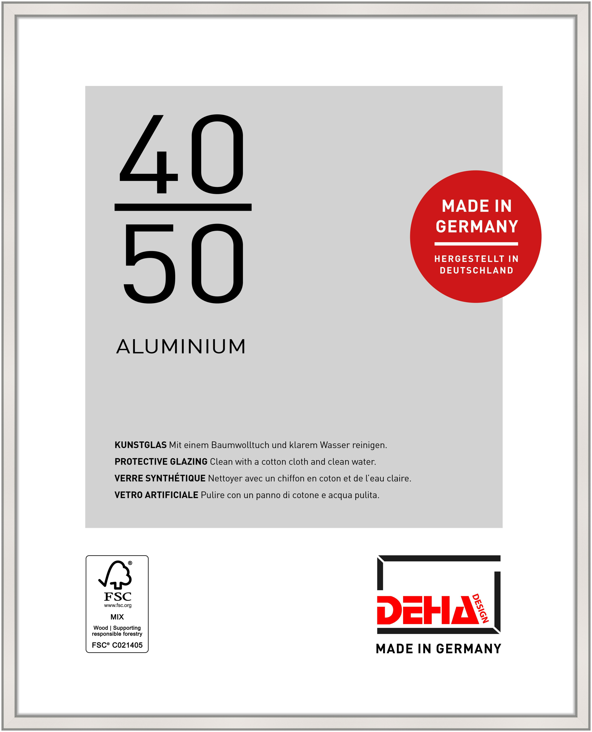 DEHA Design Aluminium Bilderrahmen Boston, 40x50 cm, Silber