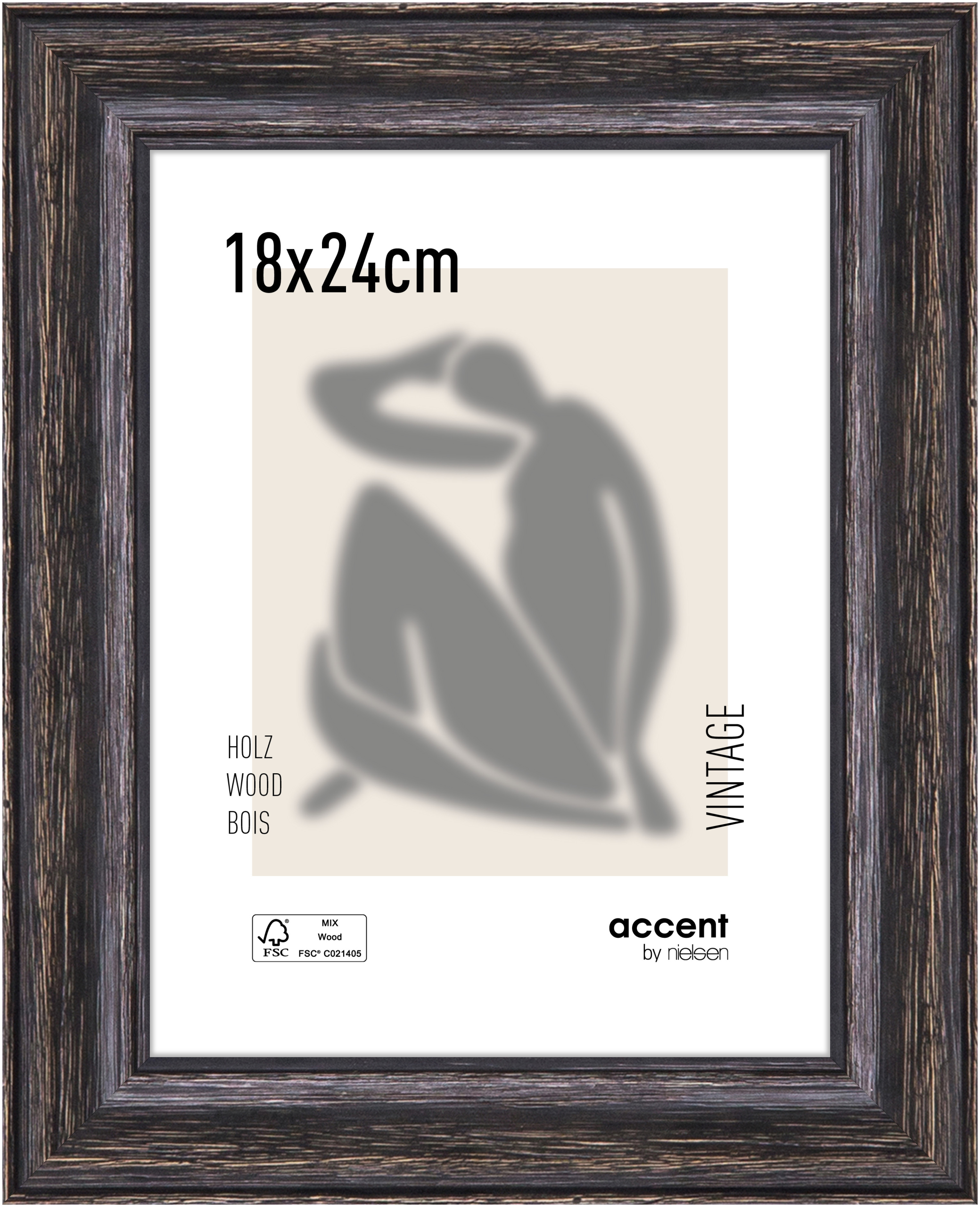 accent by nielsen Holz Bilderrahmen Vintage, 18x24 cm, Schwarz