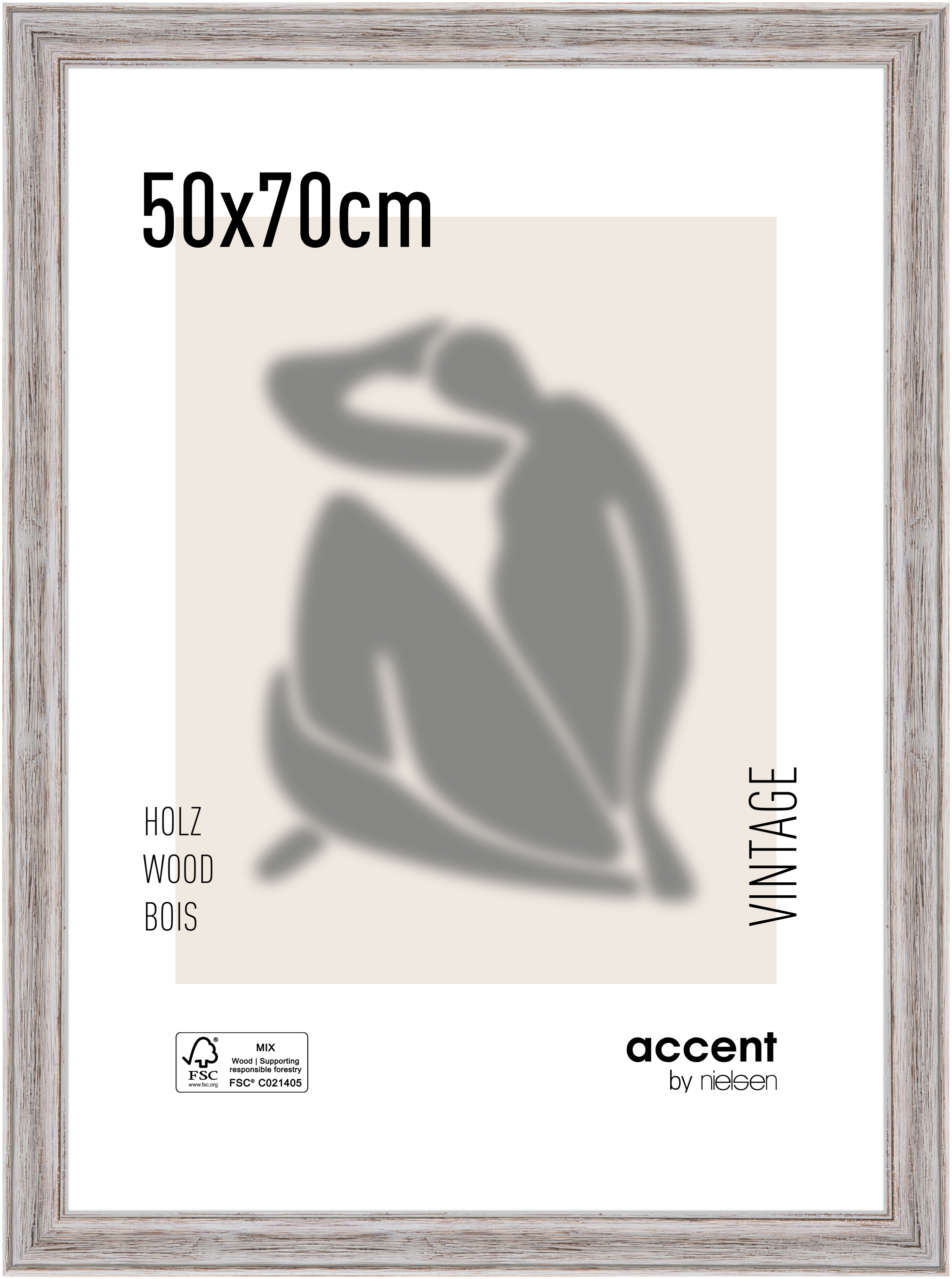accent by nielsen Holz Bilderrahmen Vintage, 50x70 cm, Weiß