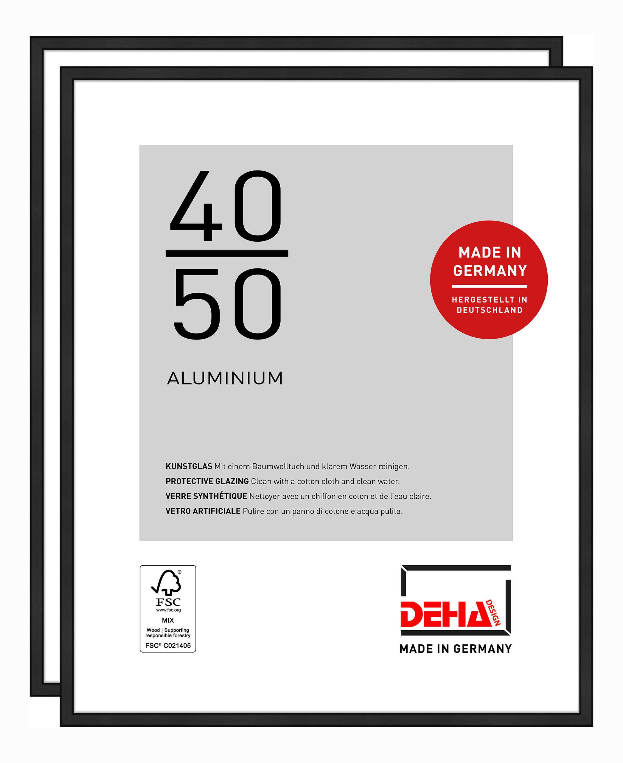 DEHA Design Bilderrahmen Boston (2er Set), 40x50 cm, Aluminium Schwarz Matt