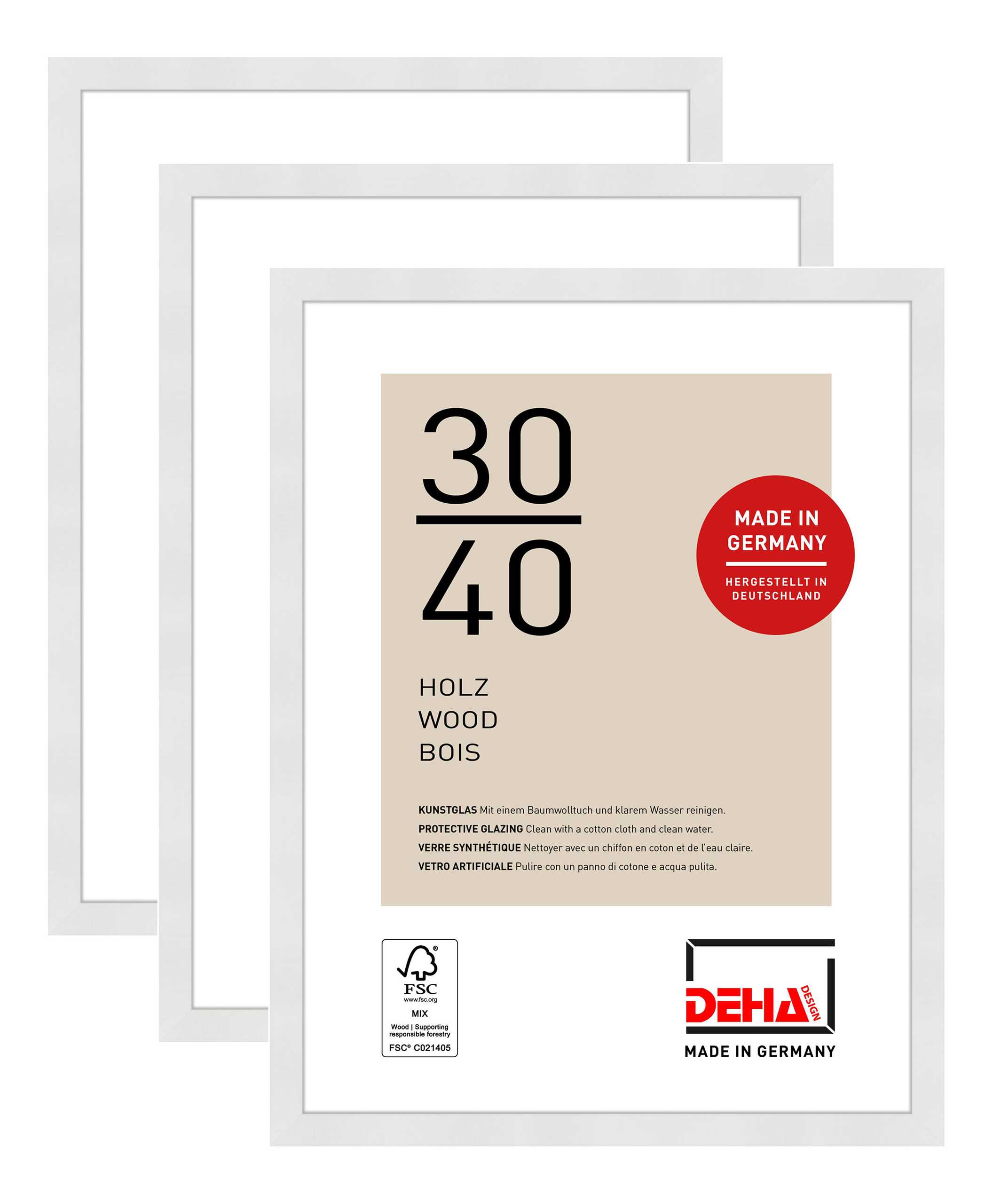 DEHA Design Bilderrahmen Fontana (3er Set), 30x40 cm, Holz Weiß