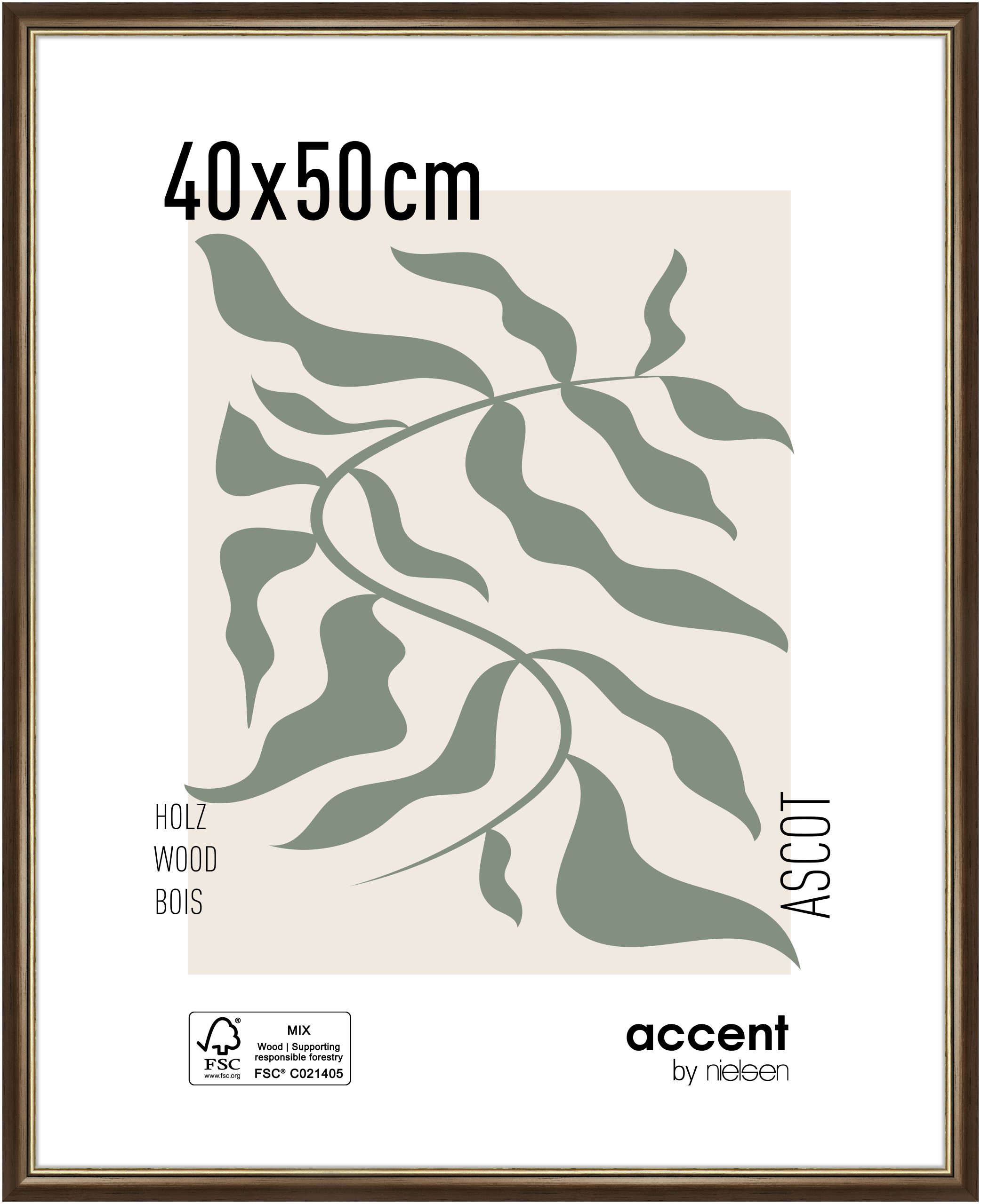 accent by nielsen Holz Bilderrahmen Ascot, 40x50 cm, Dunkelbraun/Gold