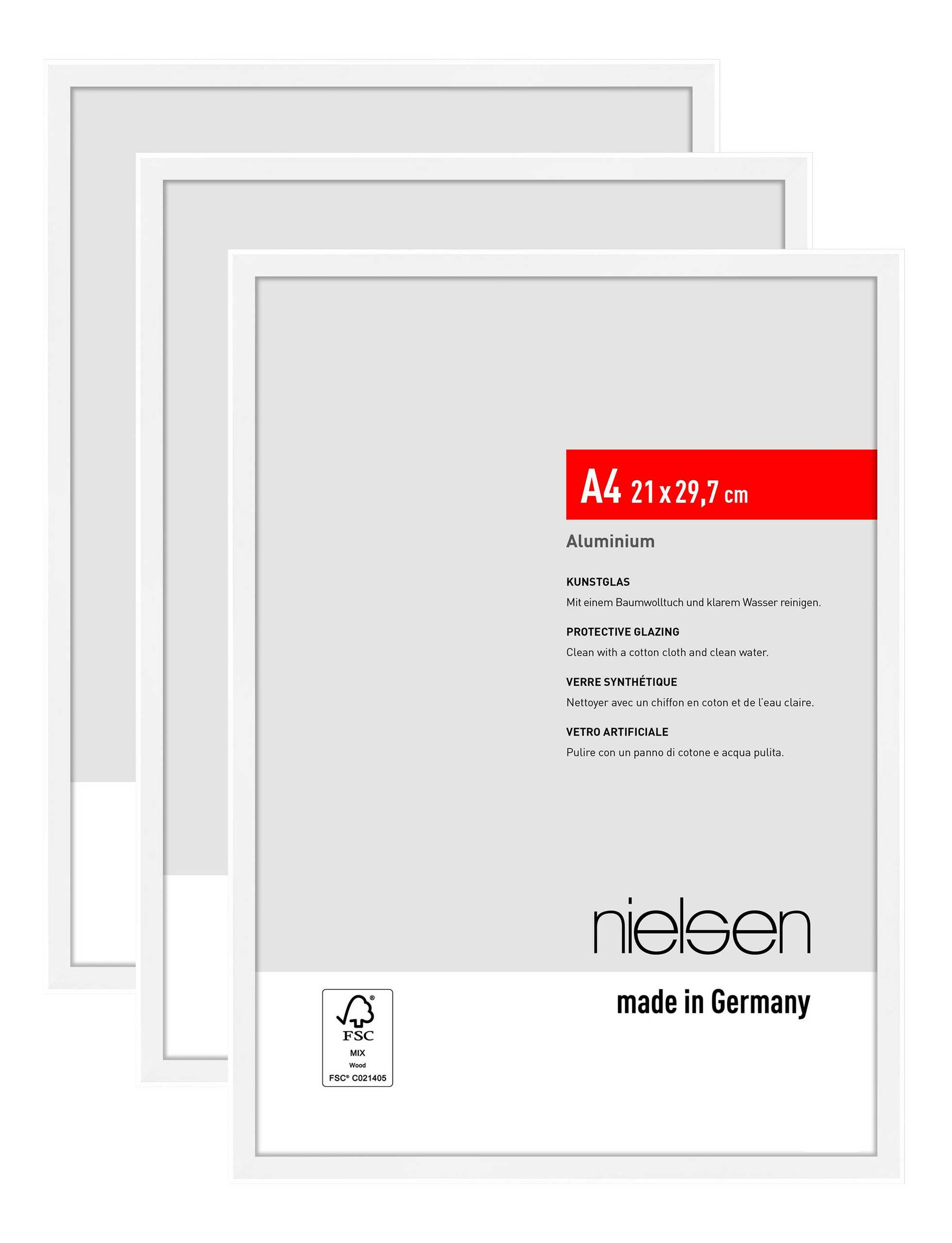 nielsen Bilderrahmen Atlanta (3er Set), A4 21x29,7 cm, Aluminium Weiß Matt
