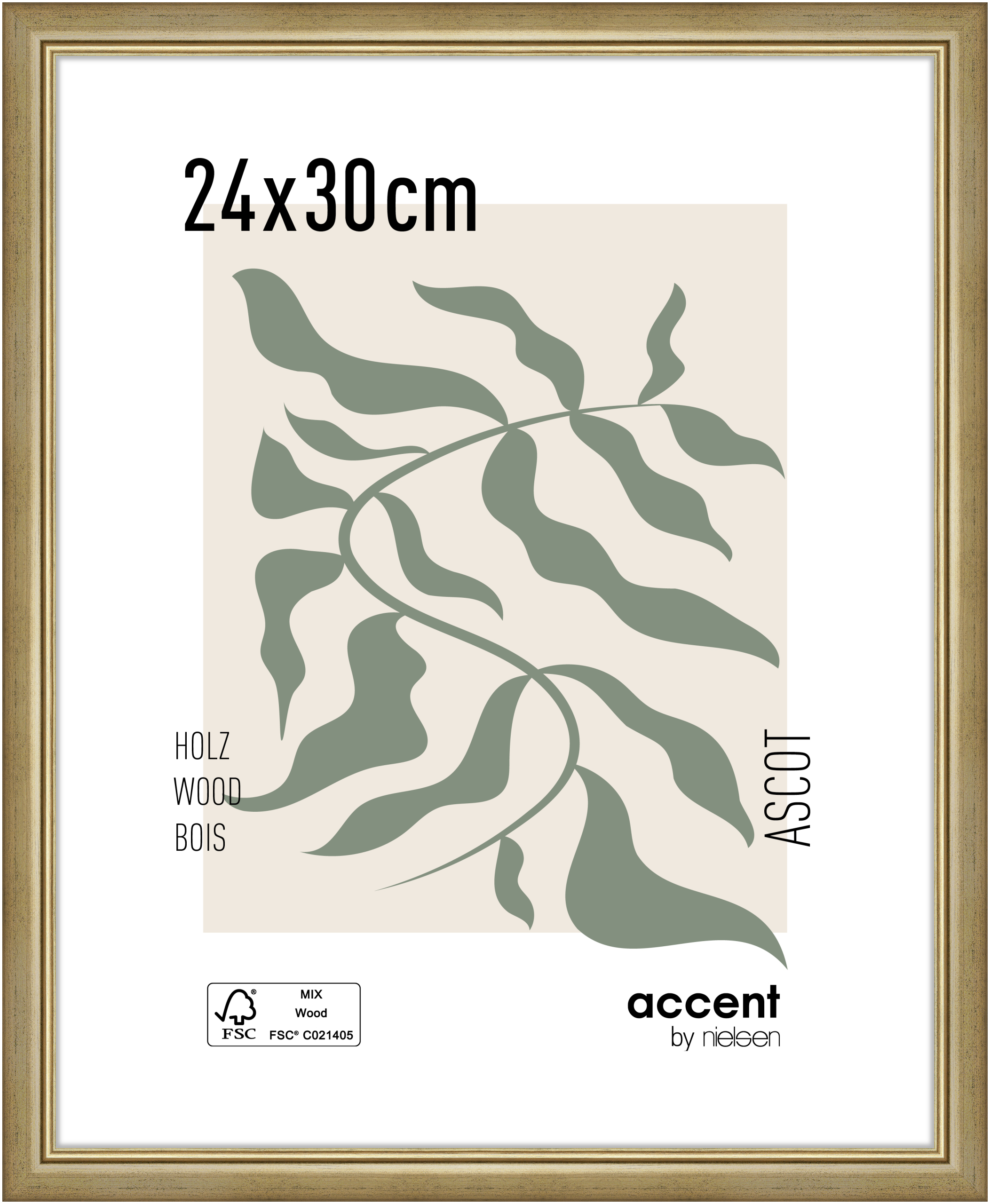 accent by nielsen Holz Bilderrahmen Ascot, 24x30 cm, Gold