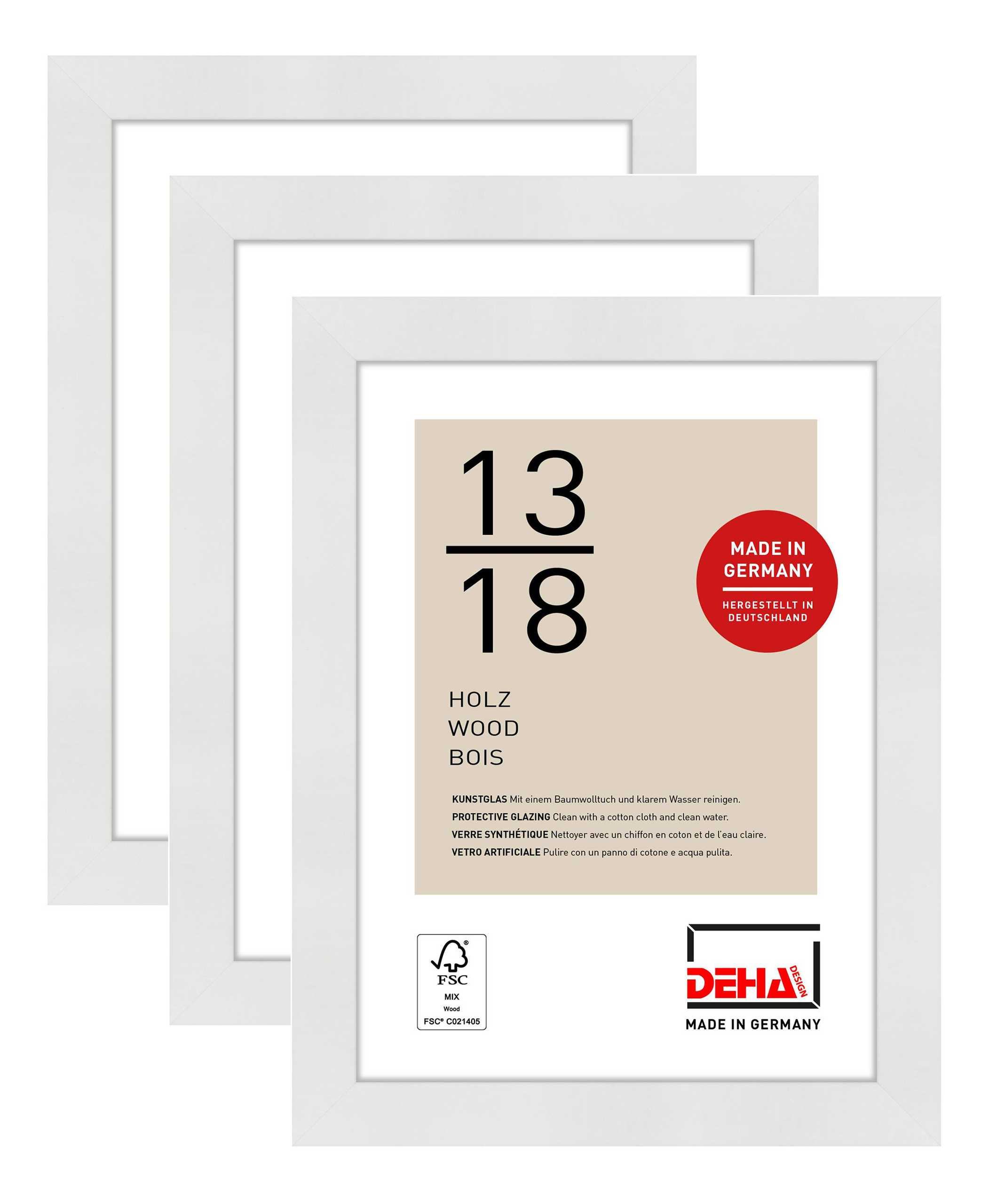 DEHA Design 3er SET Holz Portraitrahmen, Bilderrahmen Fontana, 13x18 cm, Weiß