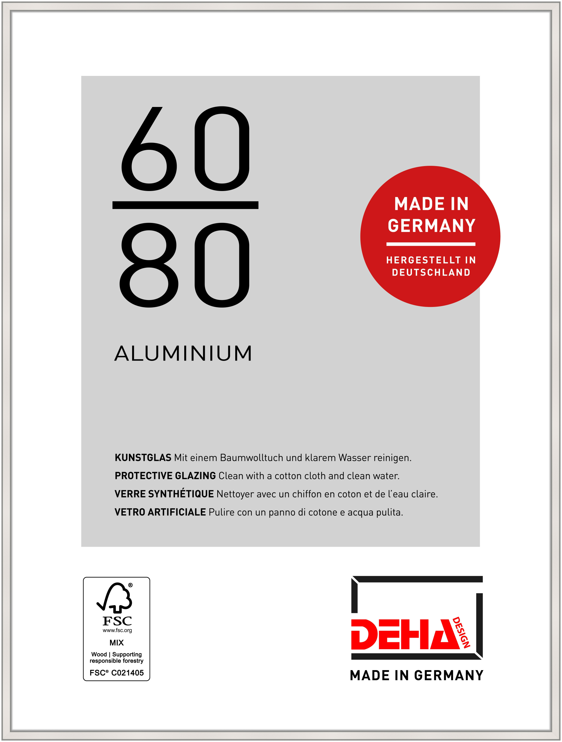 DEHA Design Aluminium Bilderrahmen Boston, 60x80 cm, Silber