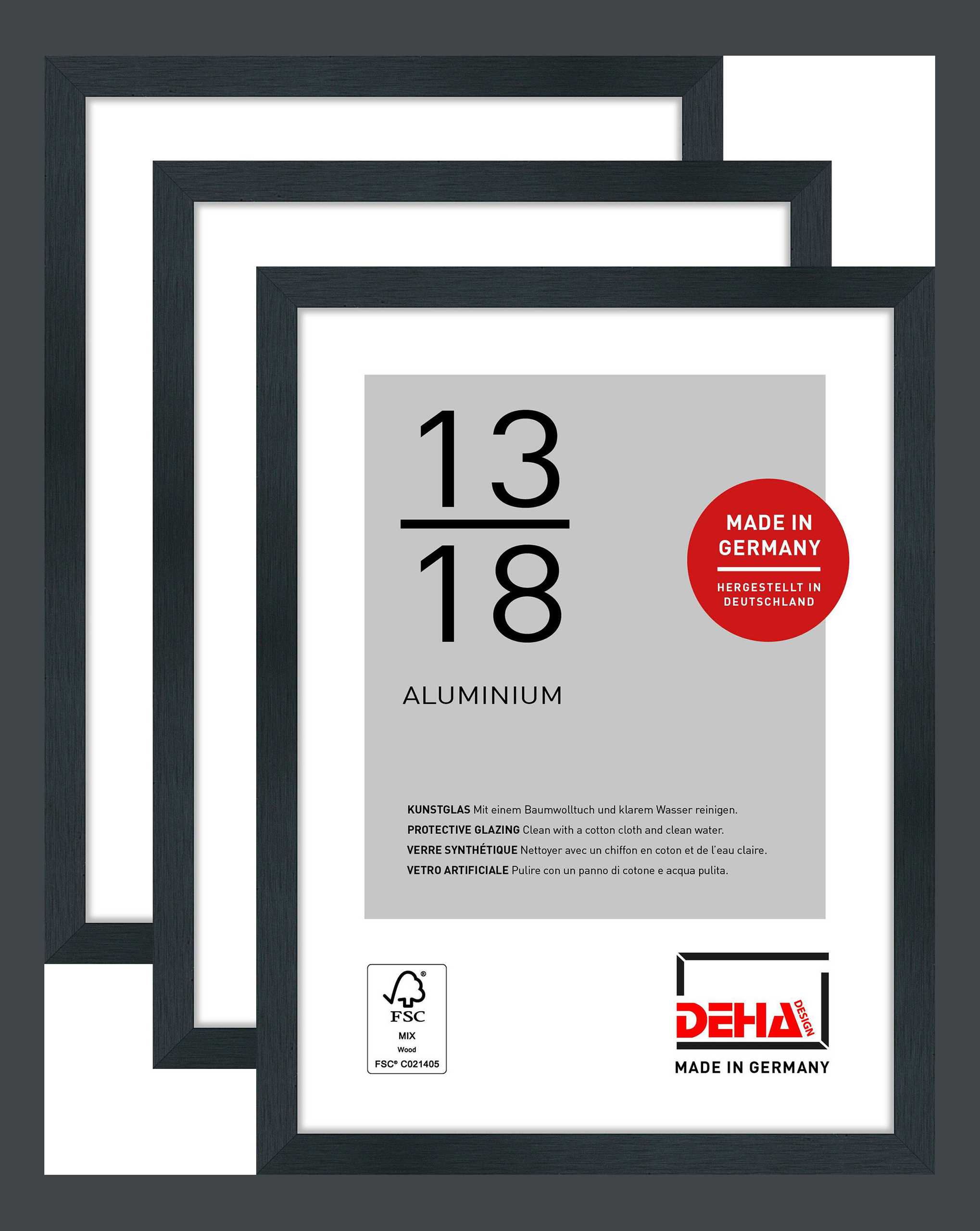 DEHA Design Aluminium Portraitrahmen, Bilderrahmen 3er SET Tribeca, 13x18 cm, Struktur Schwarz Matt