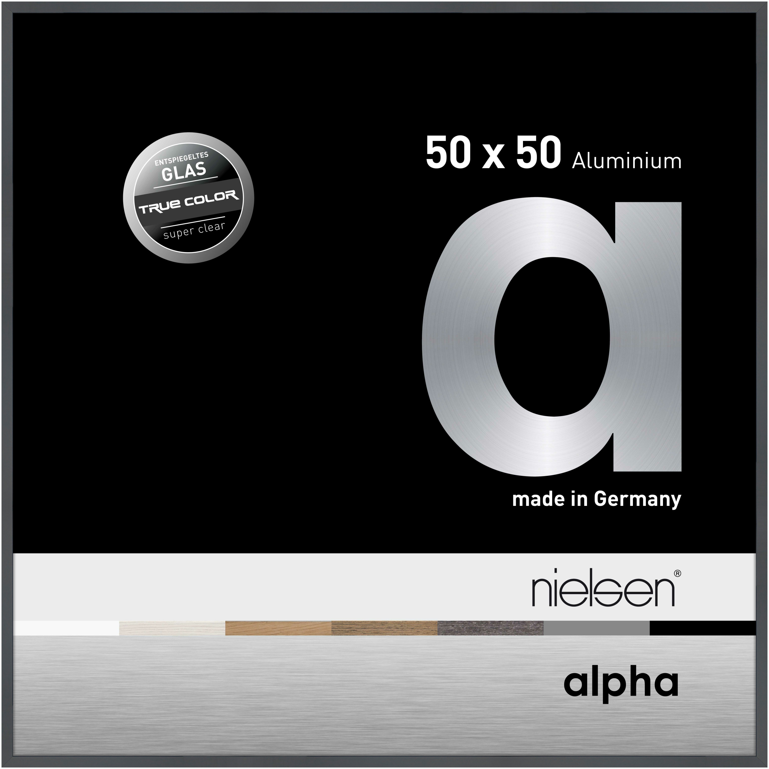 nielsen Aluminium Bilderrahmen Alpha True Color, 50x50 cm, Dunkelgrau Glanz