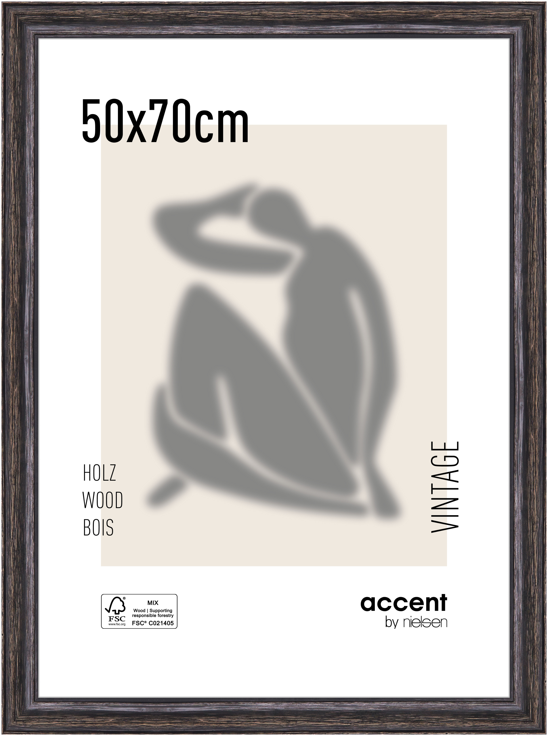 accent by nielsen Holz Bilderrahmen Vintage, 50x70 cm, Schwarz