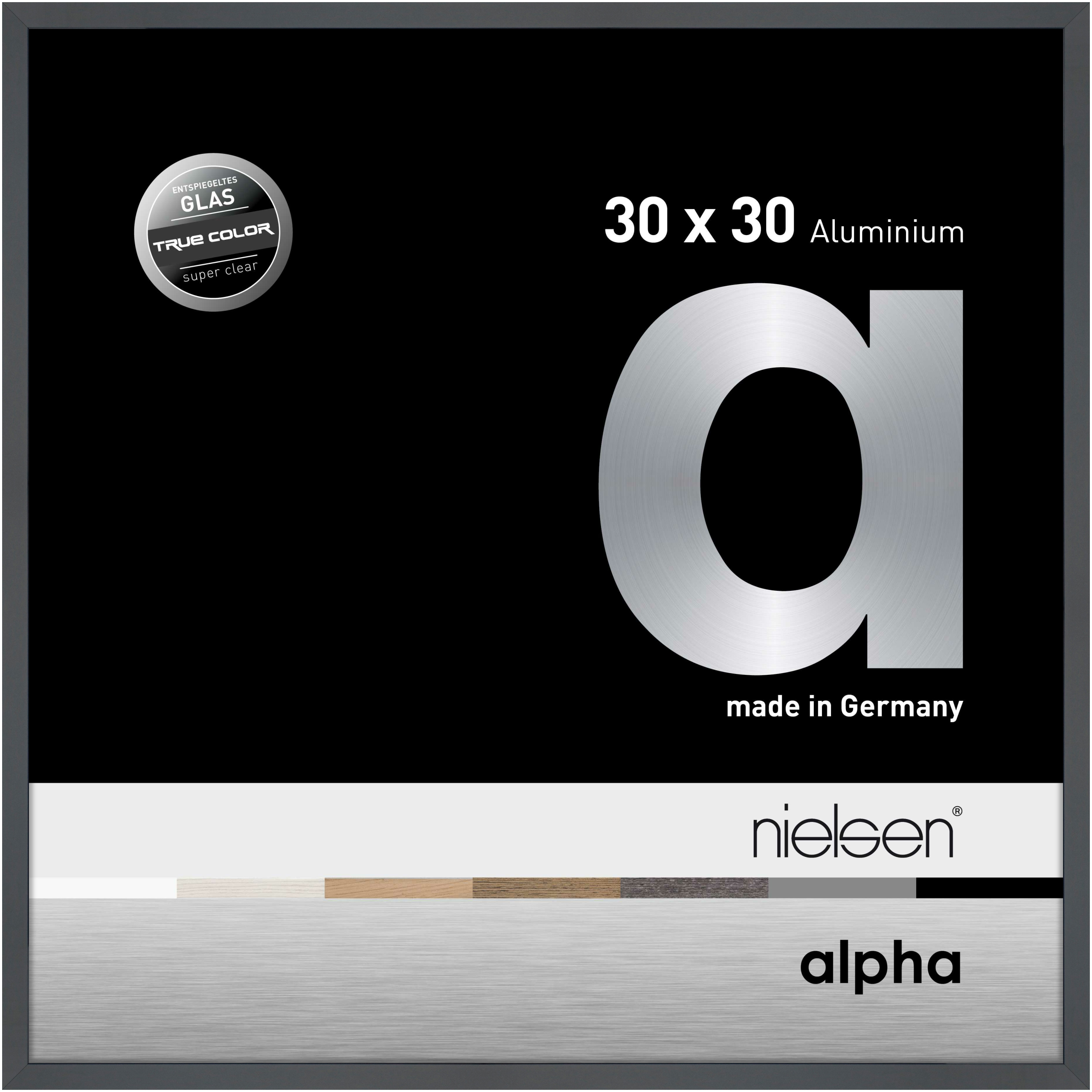nielsen Aluminium Bilderrahmen Alpha True Color, 30x30 cm, Dunkelgrau Glanz