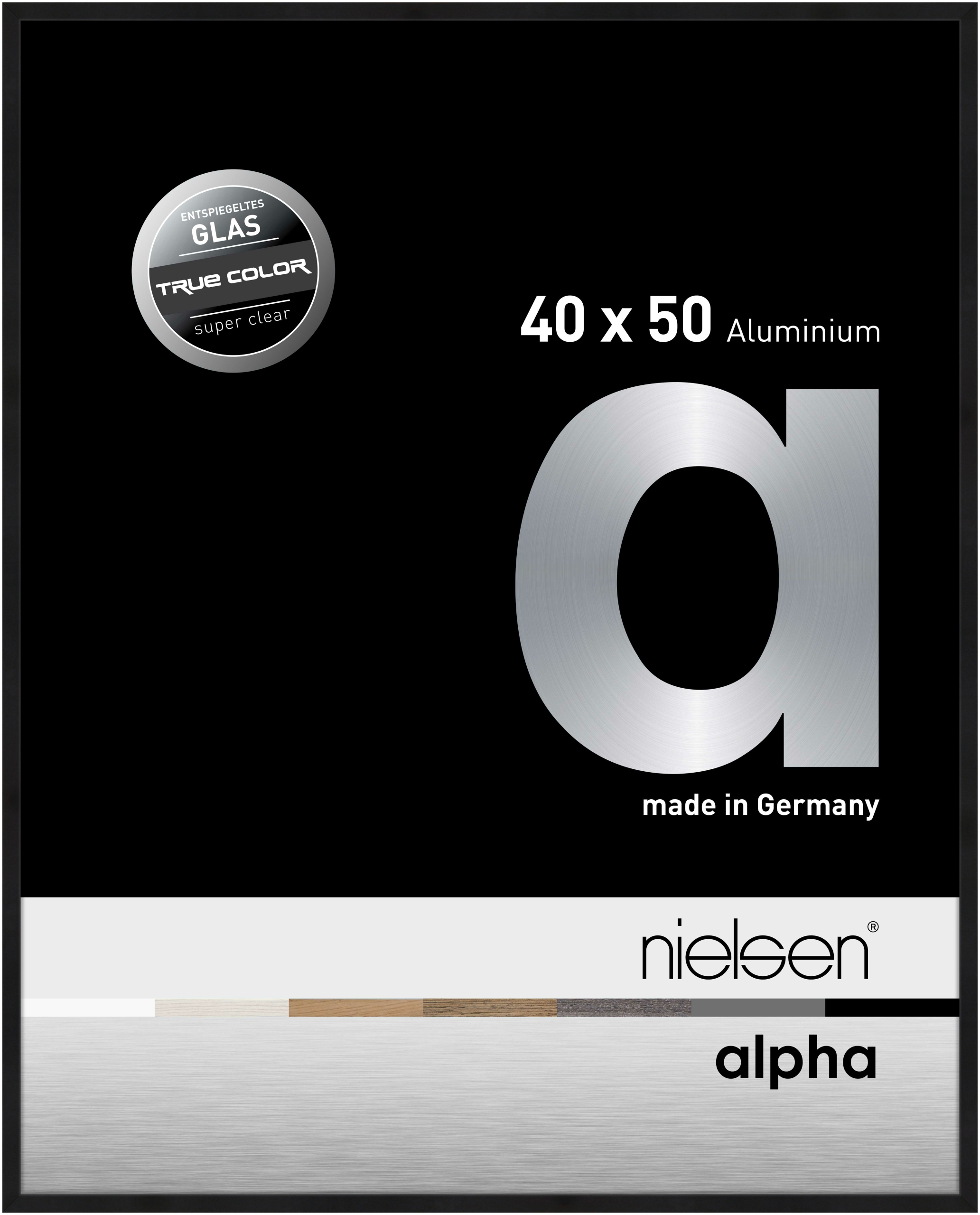 nielsen Aluminium Bilderrahmen Alpha True Color, 40x50 cm, Eloxal Schwarz Matt