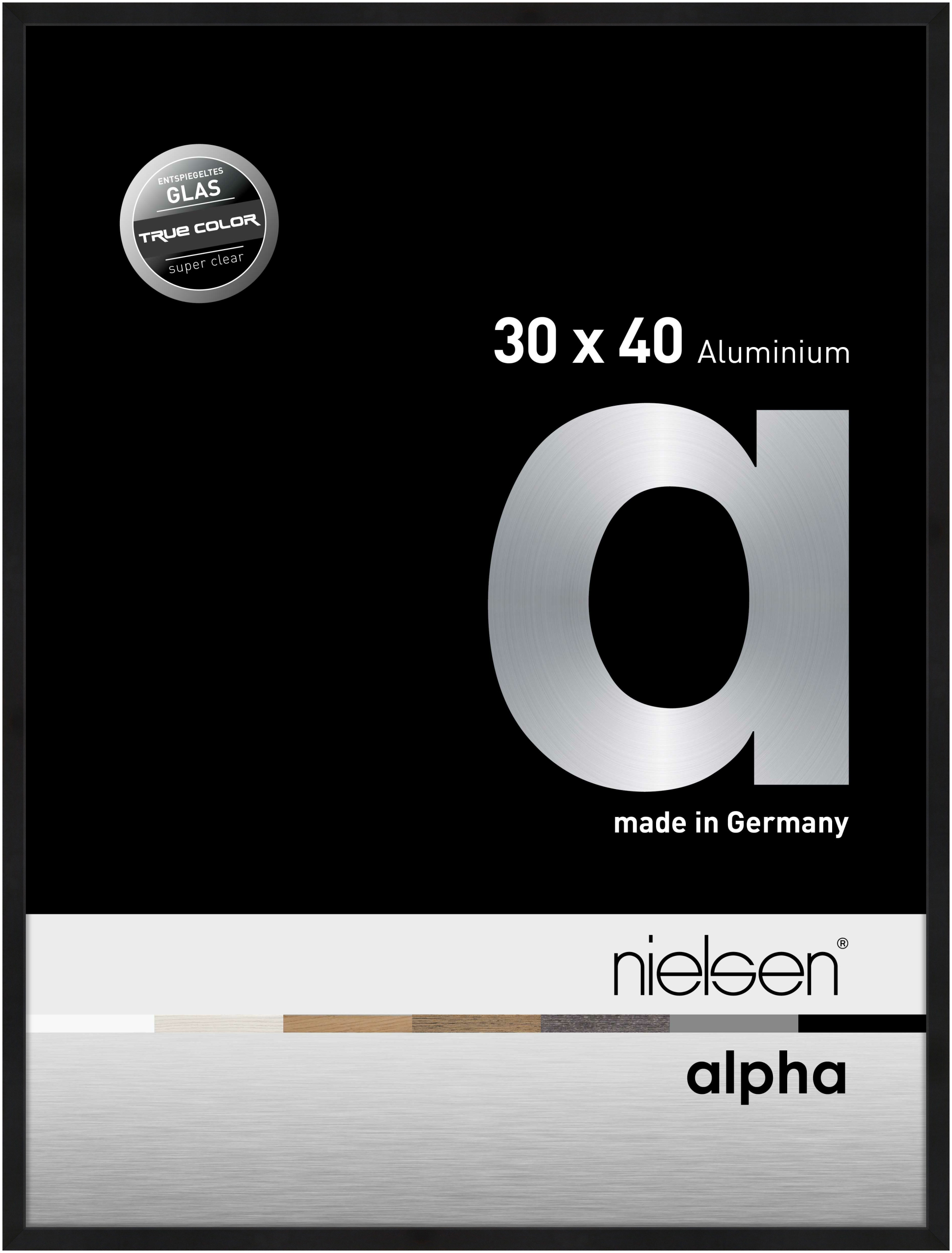 nielsen Aluminium Bilderrahmen Alpha True Color, 30x40 cm, Eloxal Schwarz Matt