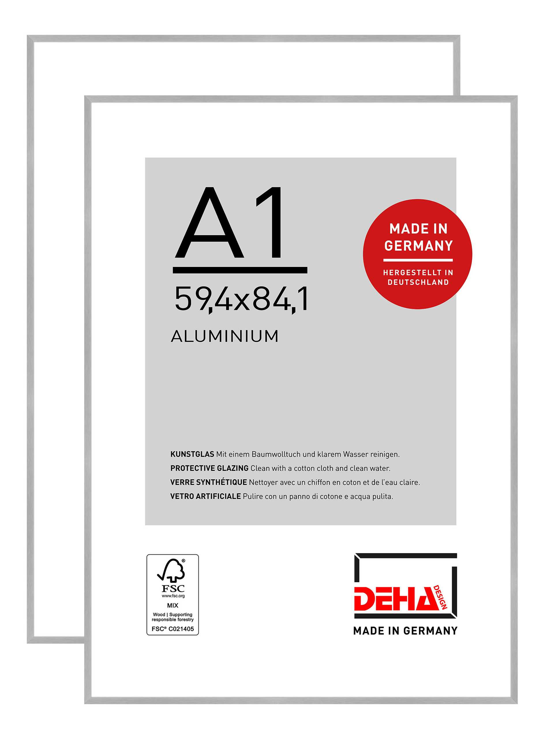 DEHA 2er SET Aluminium Bilderrahmen Tribeca, 59,4x84,1 cm (A1), Struktur Silber Matt