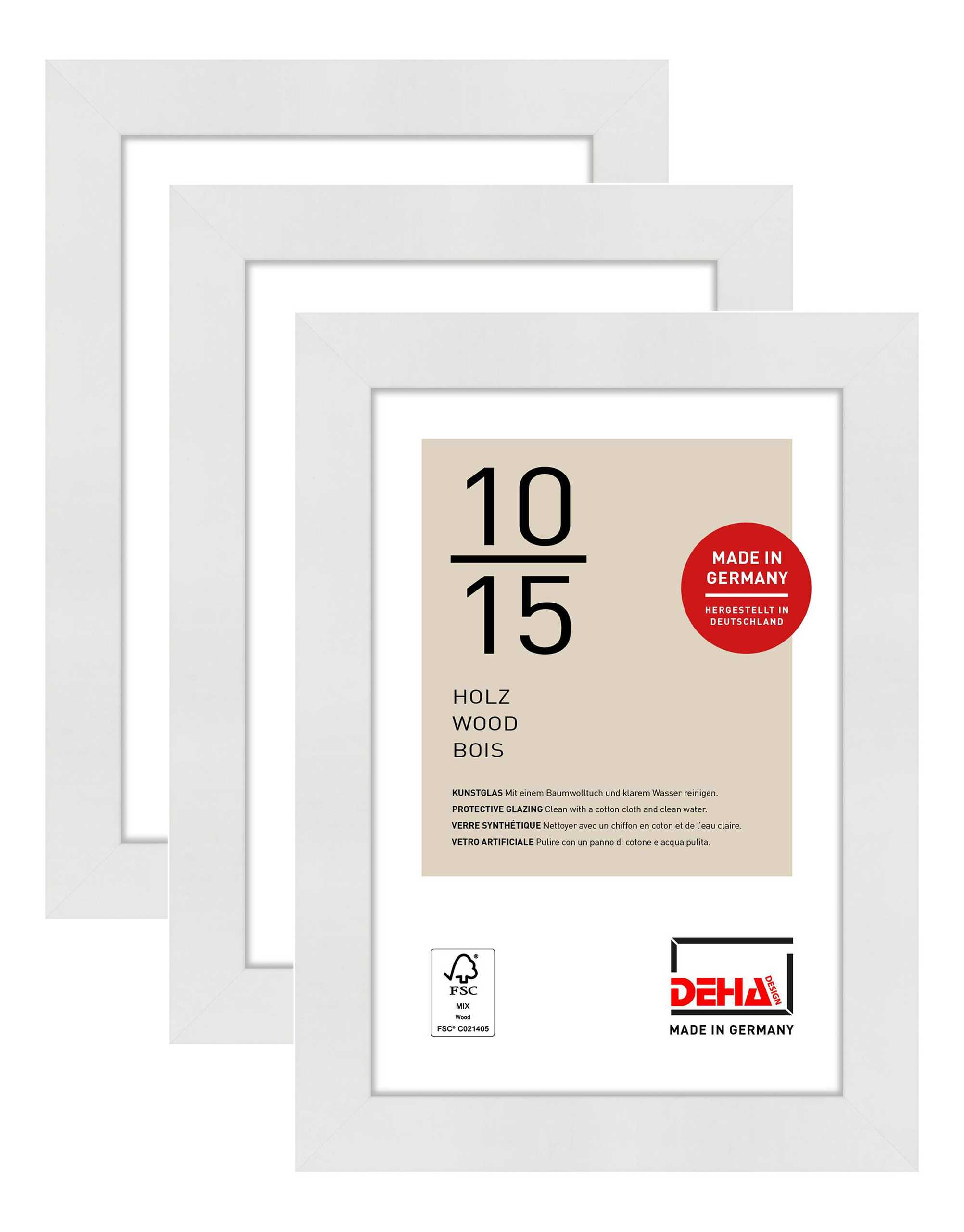 DEHA Design 3er SET Holz Portraitrahmen, Bilderrahmen Fontana, 10x15 cm, Weiß