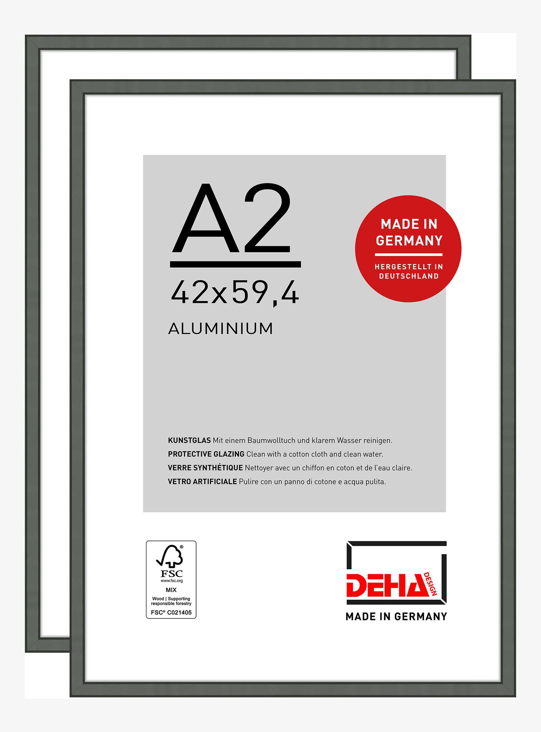 DEHA Design Bilderrahmen Boston (2er Set), A2 42x59,4 cm, Aluminium Contrastgrau