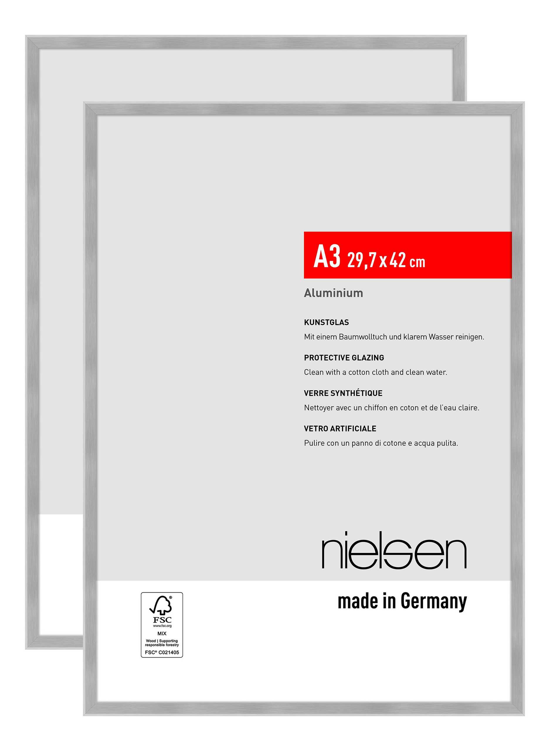 nielsen Bilderrahmen Atlanta (2er Set), A3 29,7x42 cm, Aluminium Silber Matt