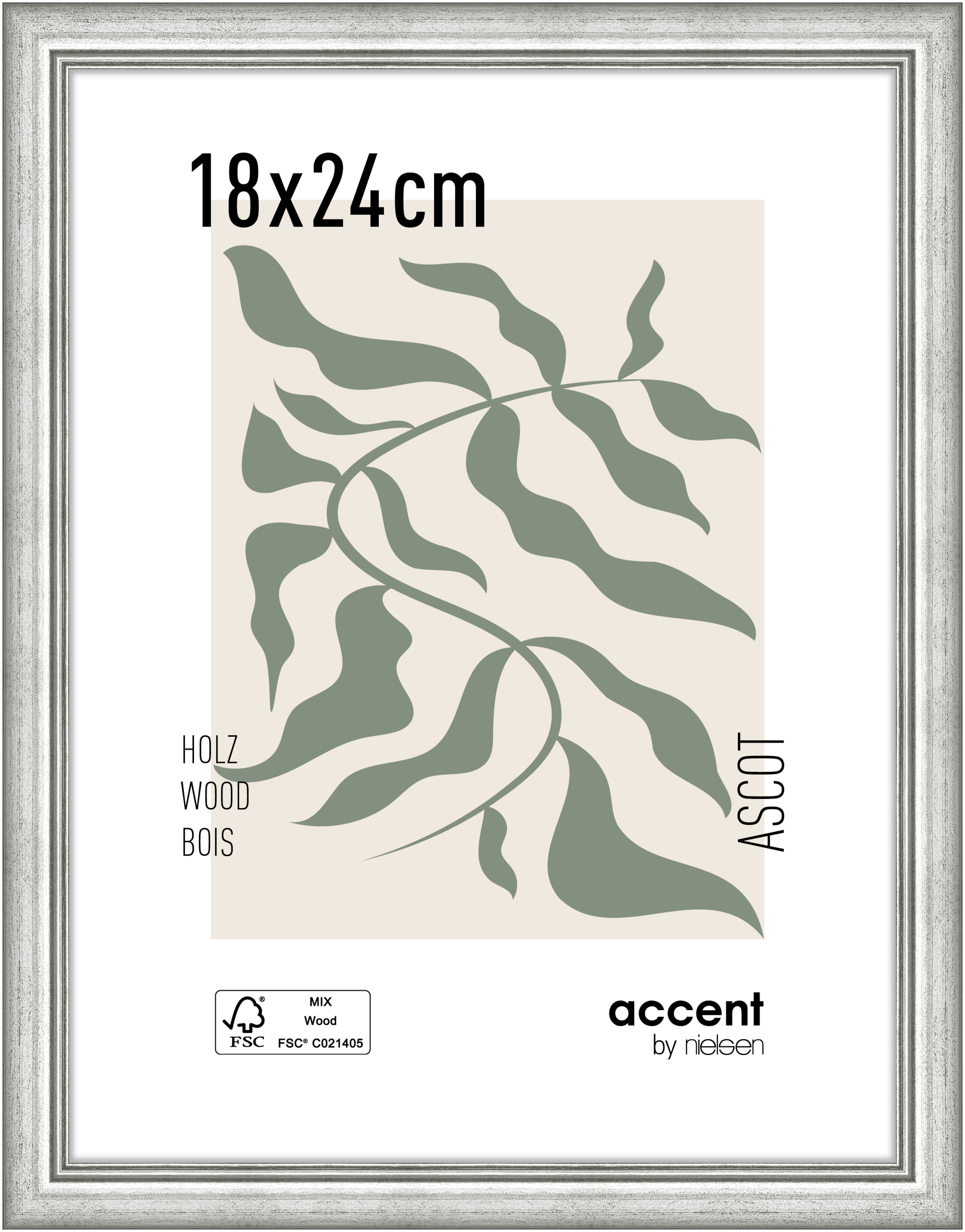 accent by nielsen Holz Bilderrahmen Ascot, 18x24 cm, Silber