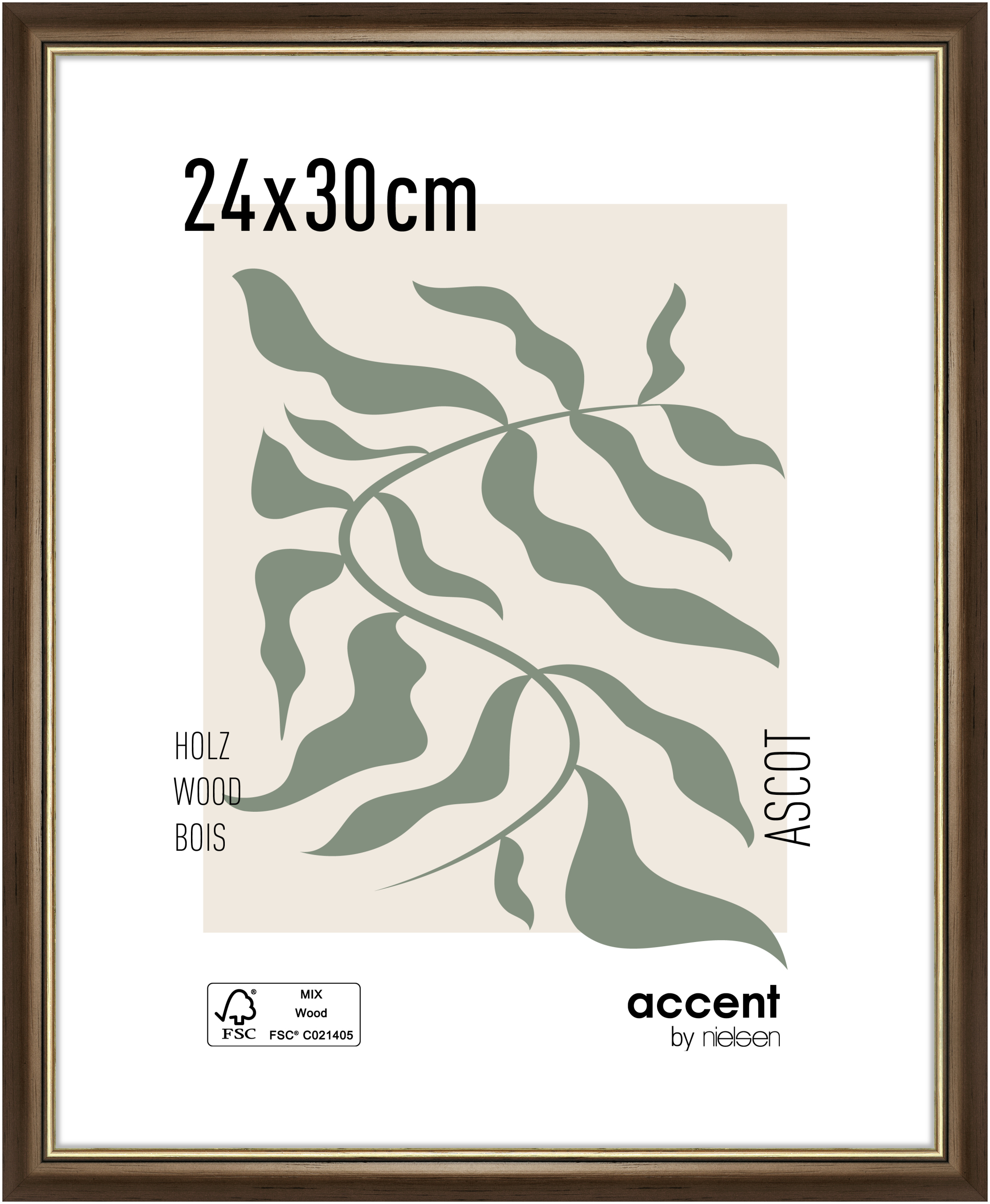 accent by nielsen Holz Bilderrahmen Ascot, 24x30 cm, Dunkelbraun/Gold