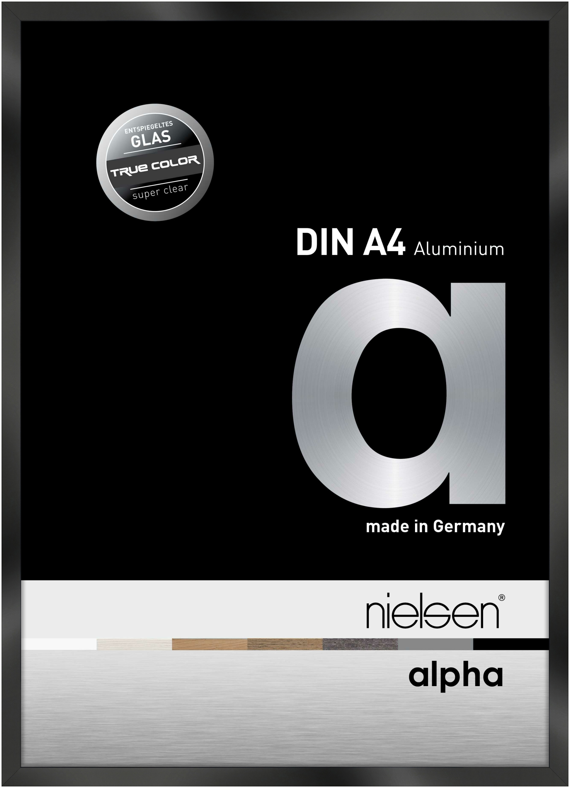 nielsen Aluminium Bilderrahmen Alpha True Color, 21x29,7 cm (A4), Eloxal Schwarz Glanz