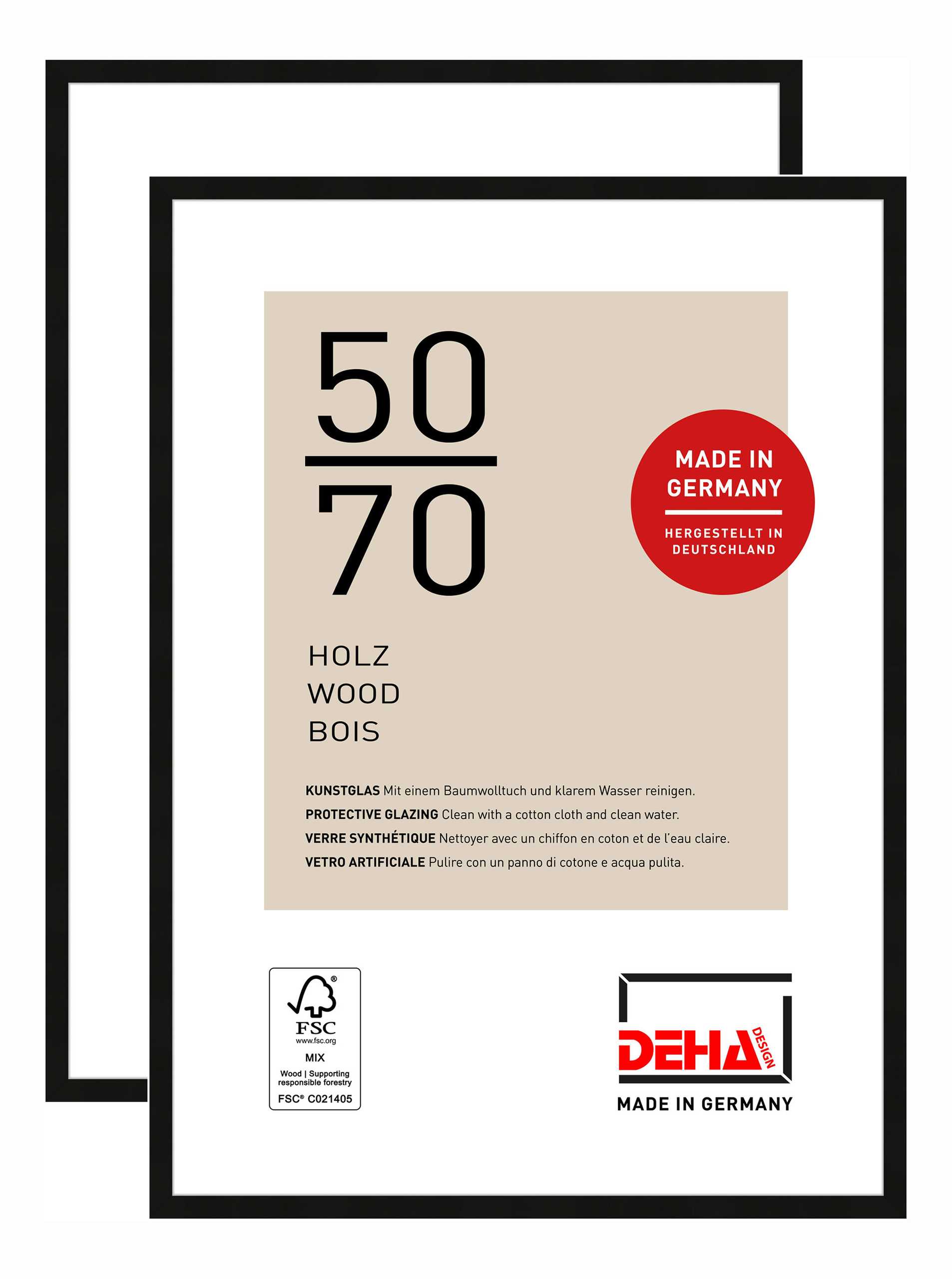DEHA Design Bilderrahmen Fontana (2er Set), 50x70 cm, Holz Schwarz