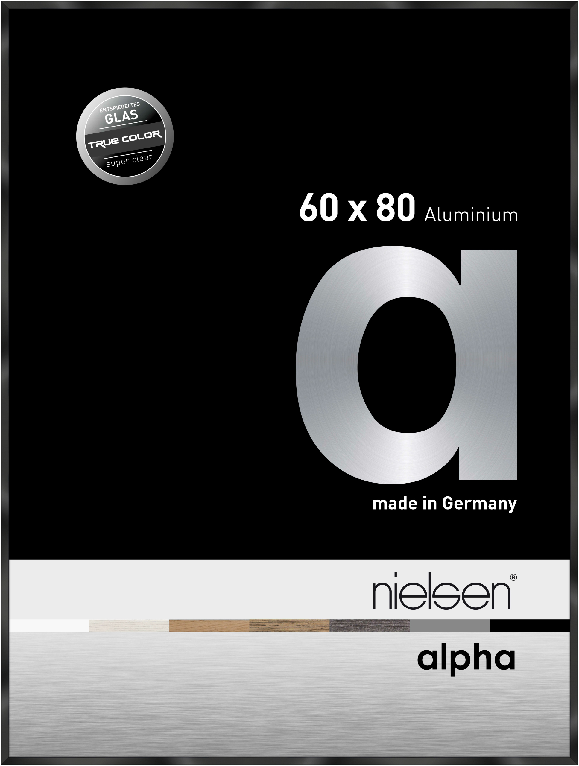 nielsen Aluminium Bilderrahmen Alpha True Color, 60x80 cm, Eloxal Schwarz Glanz