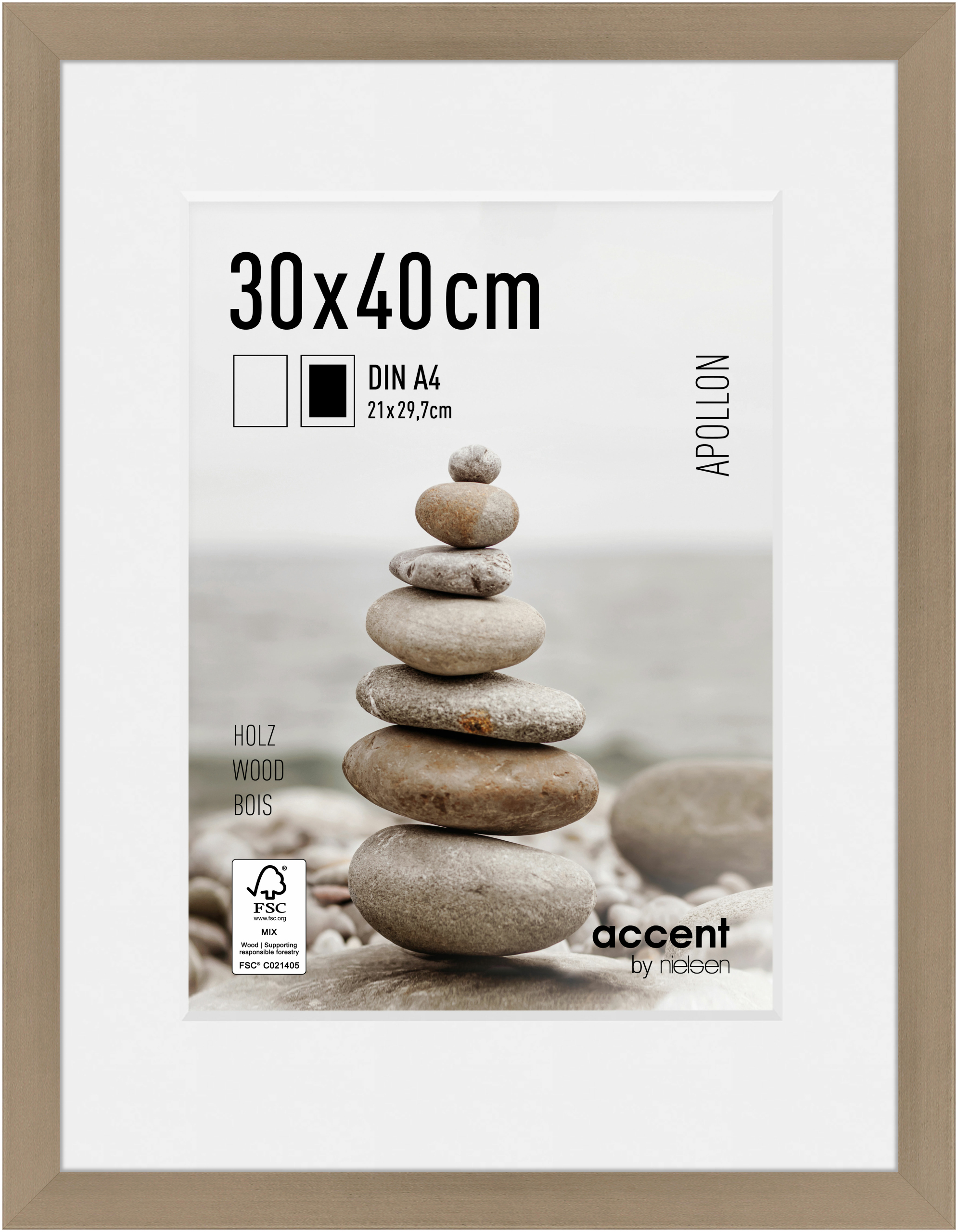 accent by nielsen Holz Bilderrahmen Apollon, 30x40 cm, Silber