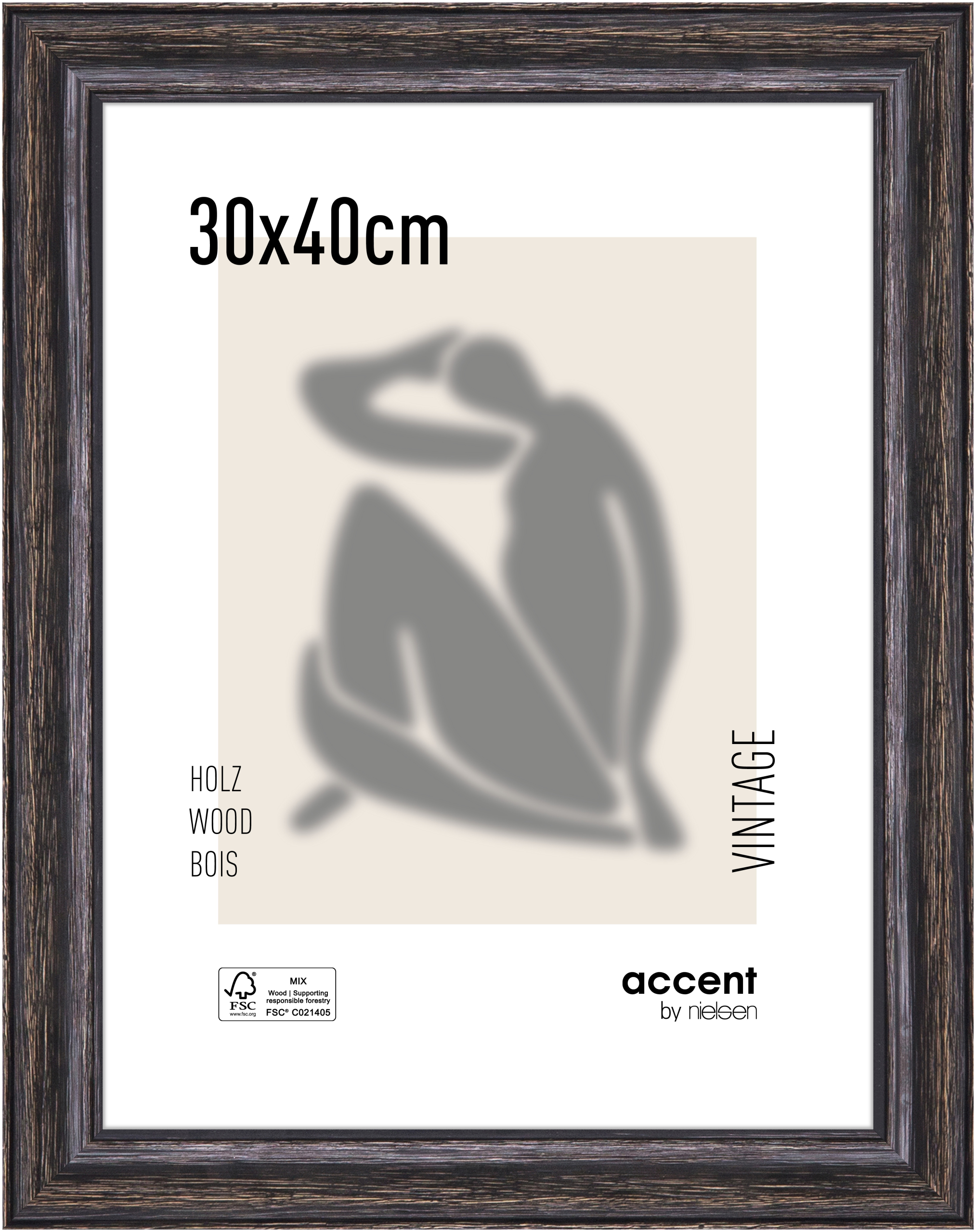 accent by nielsen Holz Bilderrahmen Vintage, 30x40 cm, Schwarz