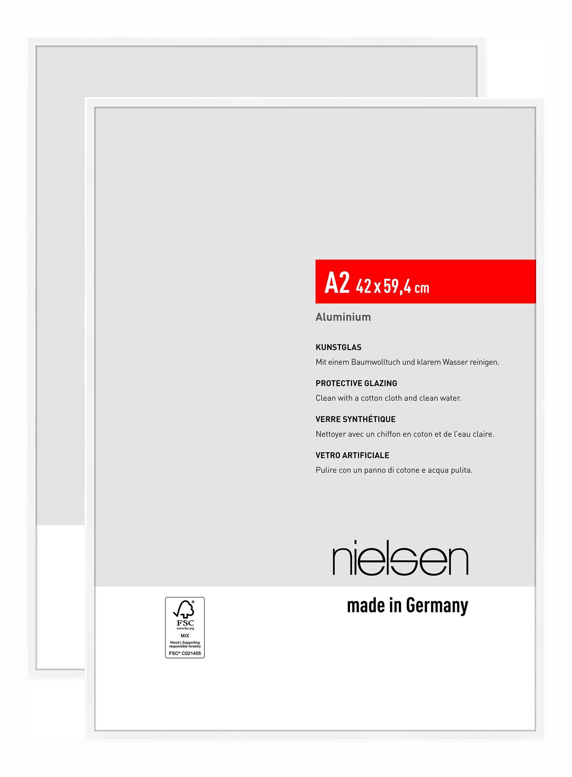 nielsen Bilderrahmen Atlanta (2er Set), A2 42x59,4 cm, Aluminium Weiß Matt