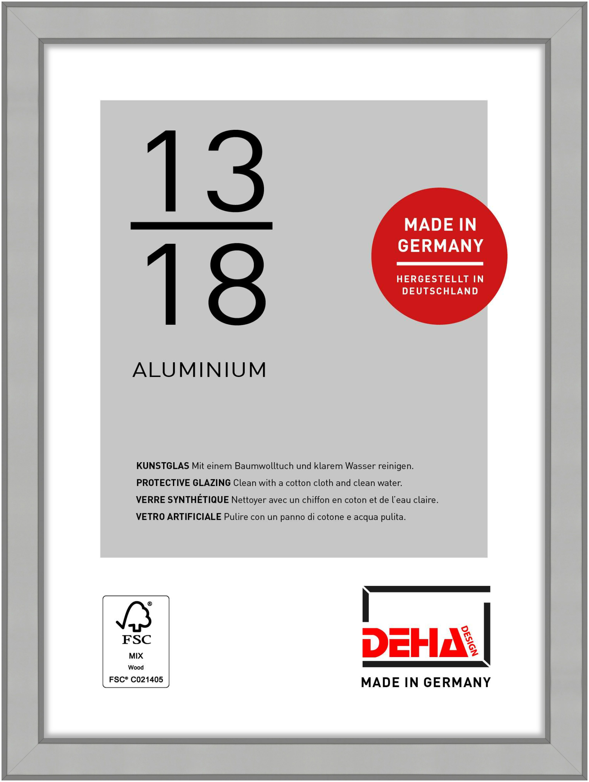 DEHA Design Aluminium Portraitrahmen, Bilderrahmen Boston, 13x18 cm, Silber Matt