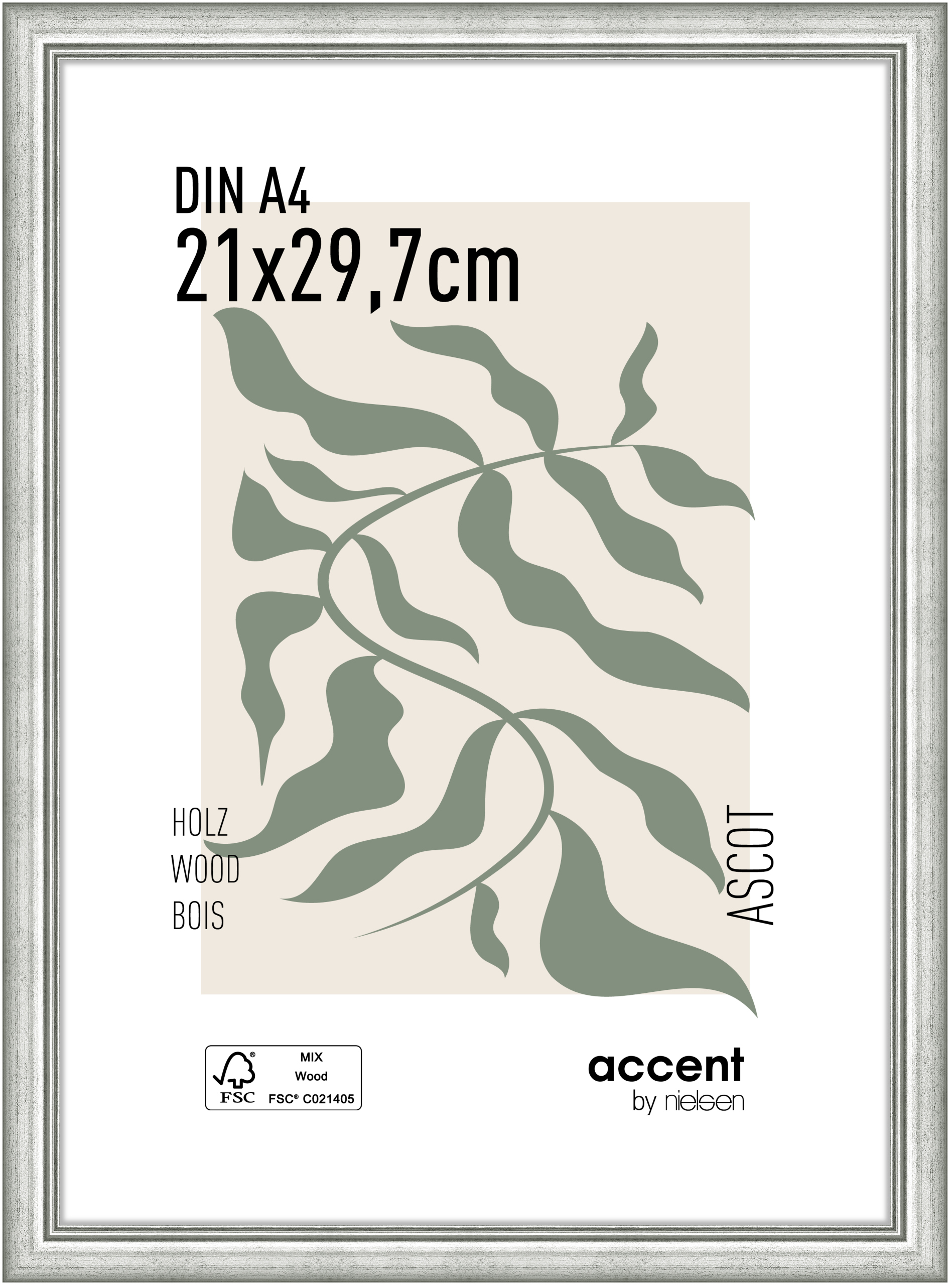 accent by nielsen Holz Bilderrahmen Ascot, 21x29,7 cm (A4), Silber