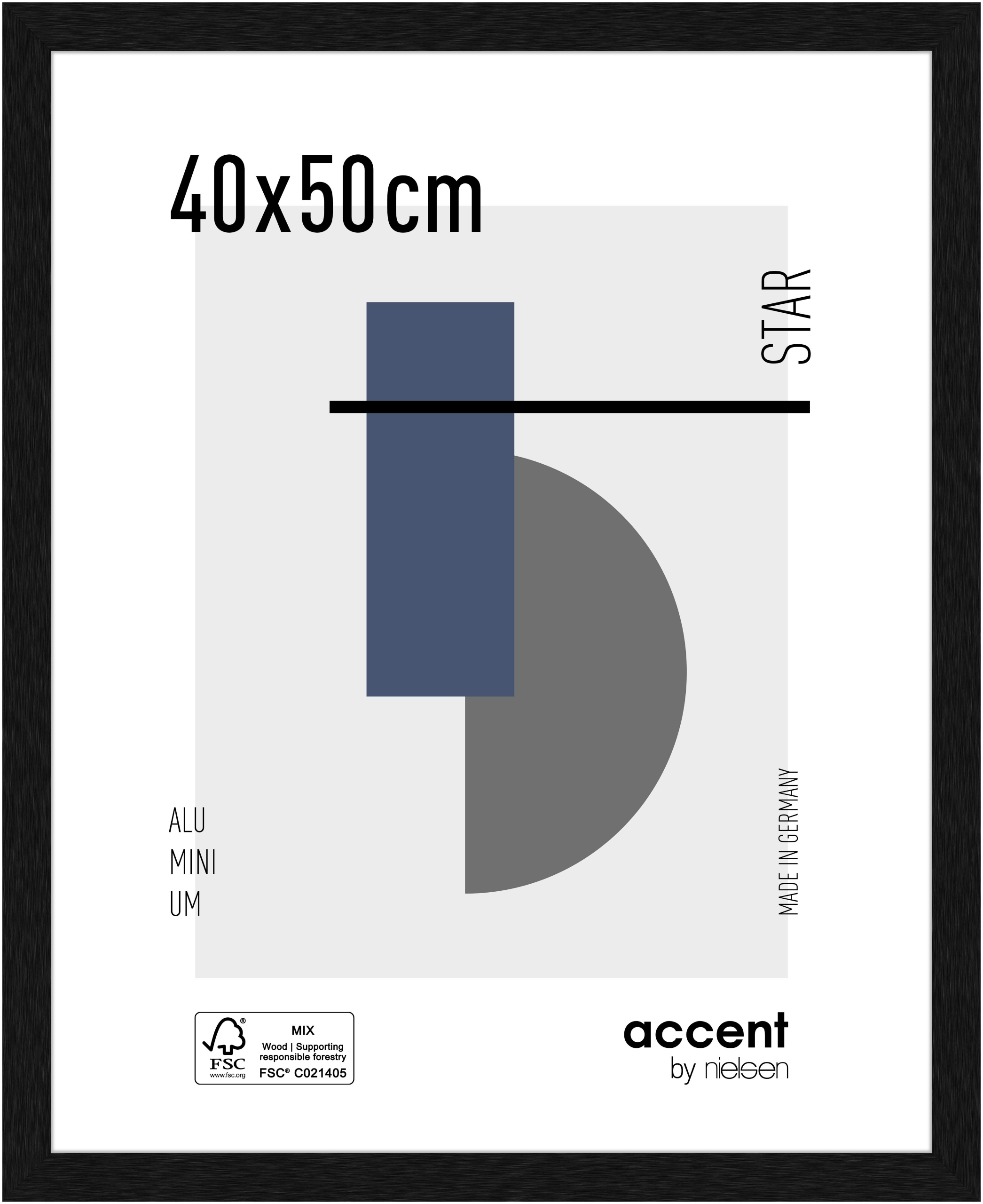 accent by nielsen Aluminium Bilderrahmen Star, 40x50 cm, Struktur Schwarz Matt