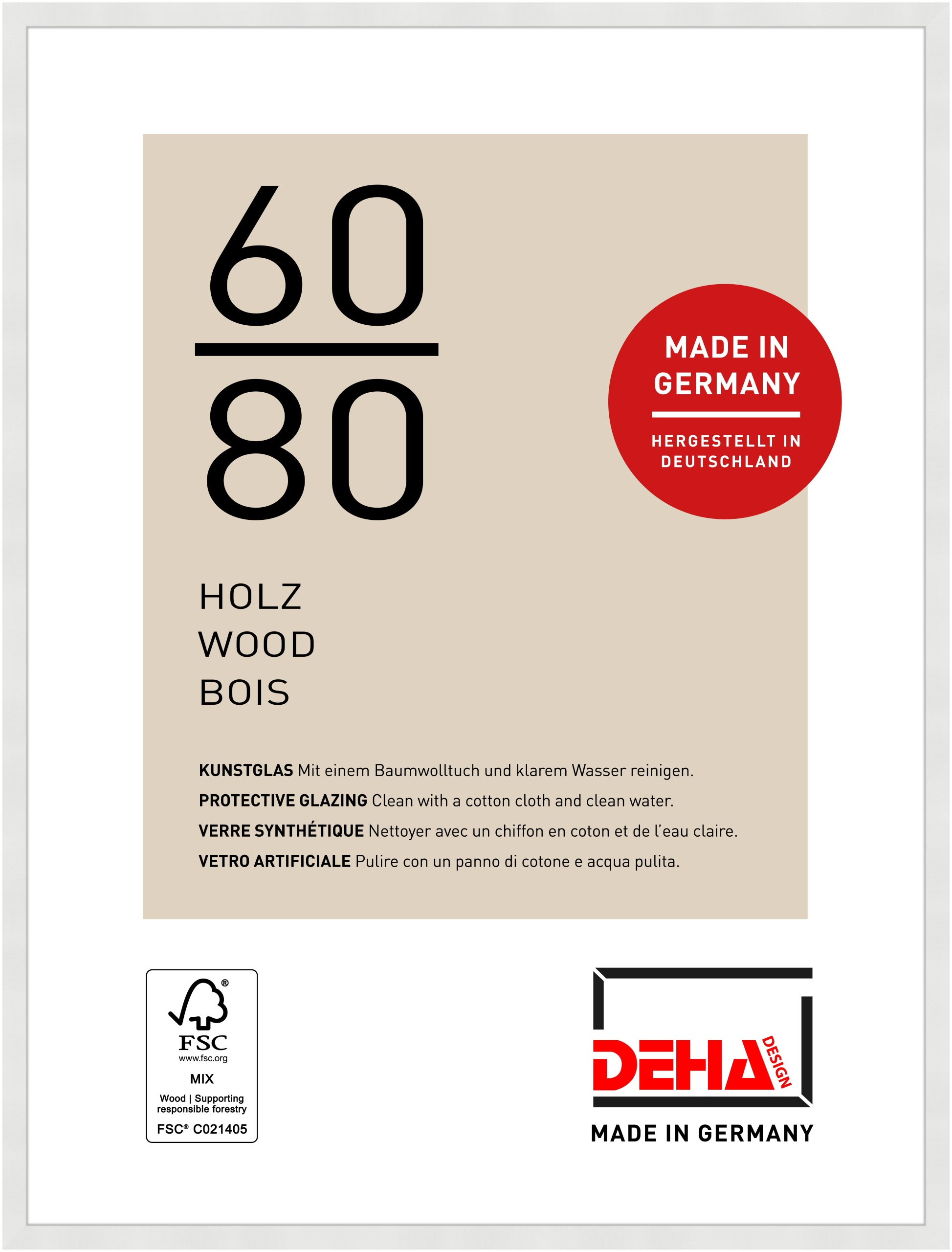 DEHA Design Holz Bilderrahmen Fontana, 60x80 cm, Weiß