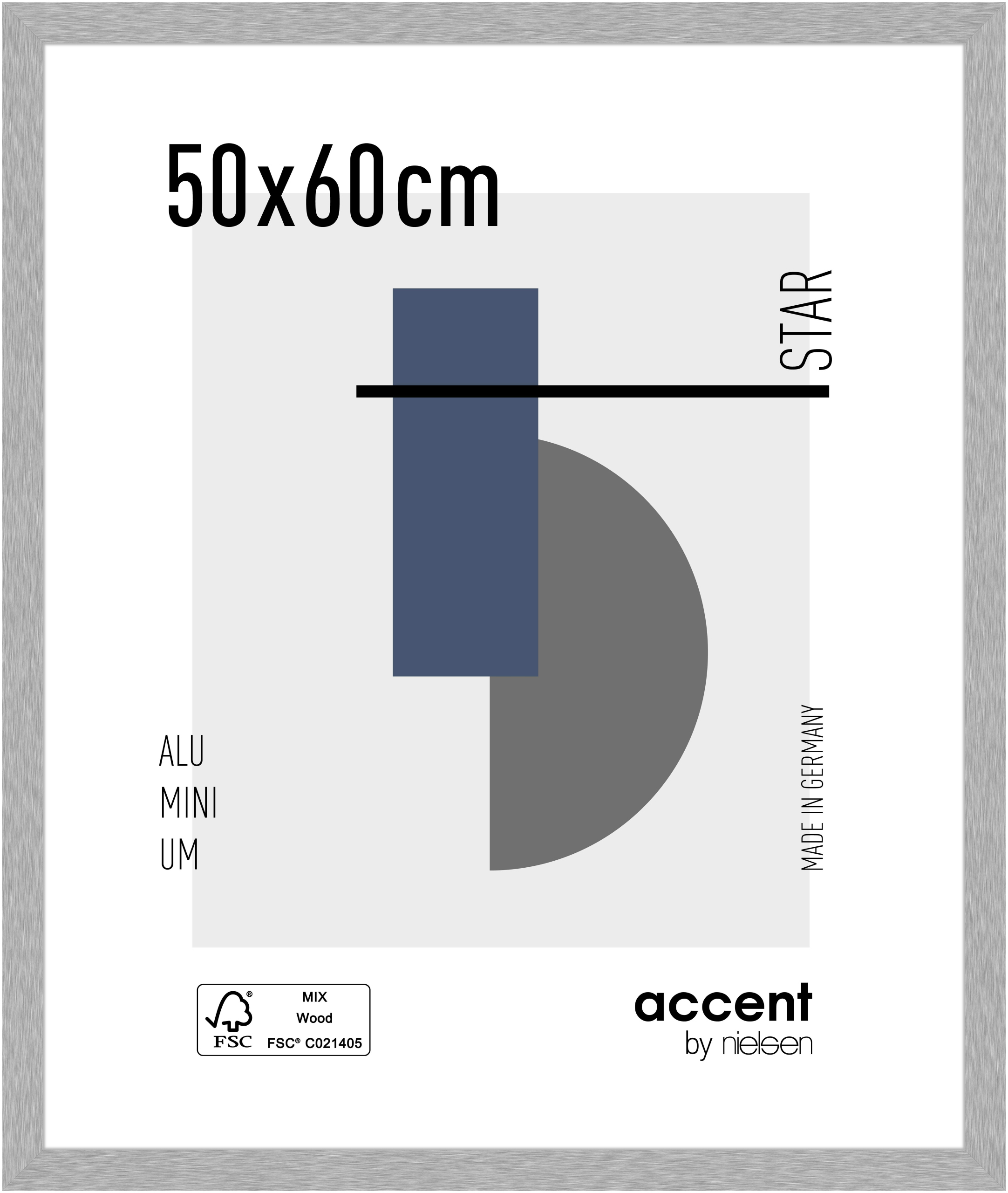 accent by nielsen Aluminium Bilderrahmen Star, 50x60 cm, Struktur Silber Matt