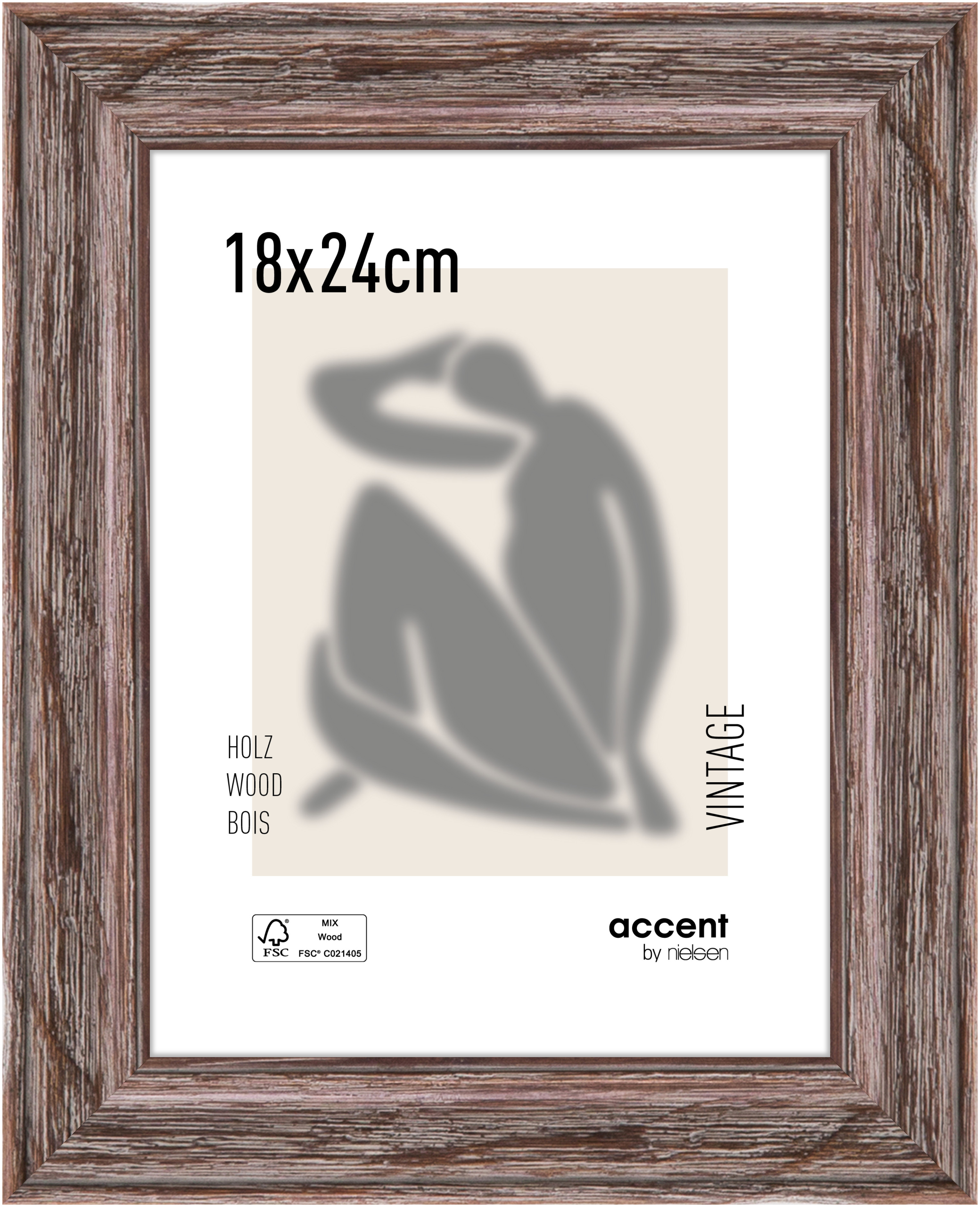 accent by nielsen Holz Bilderrahmen Vintage, 18x24 cm, Braun