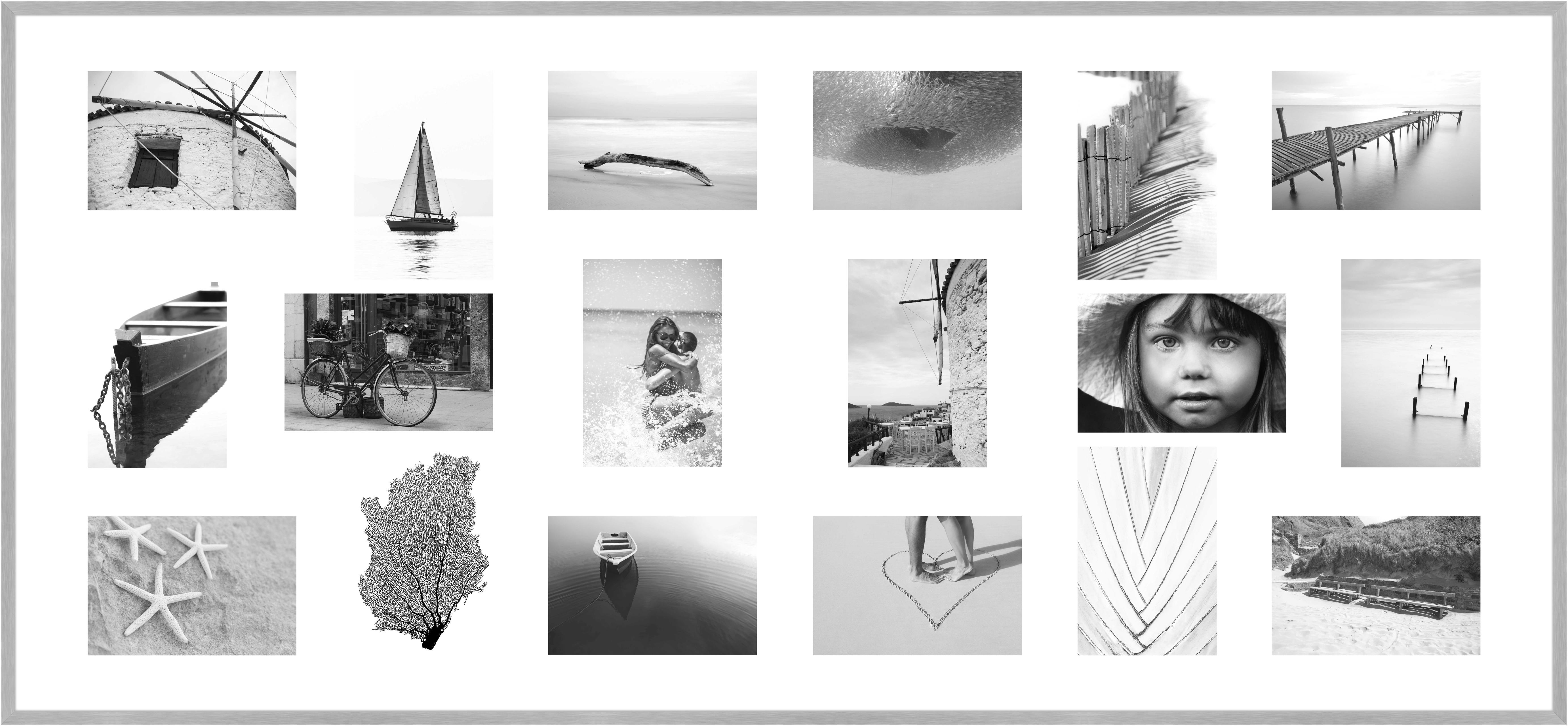 DEHA Design Aluminium Bilderrahmen Tribeca Collage, 109,2x49,5 cm - 18x 10x15 cm, Struktur Silber Matt