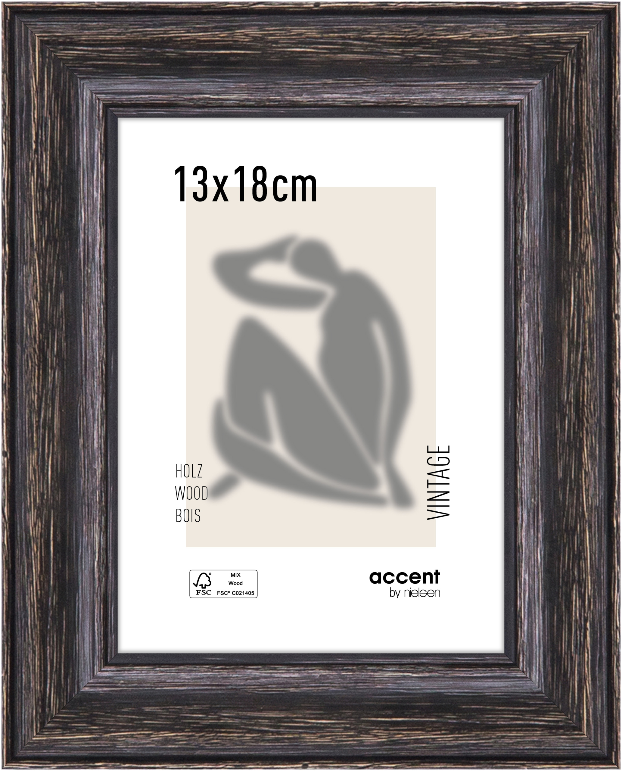 accent by nielsen Holz Bilderrahmen Vintage, 13x18 cm, Schwarz