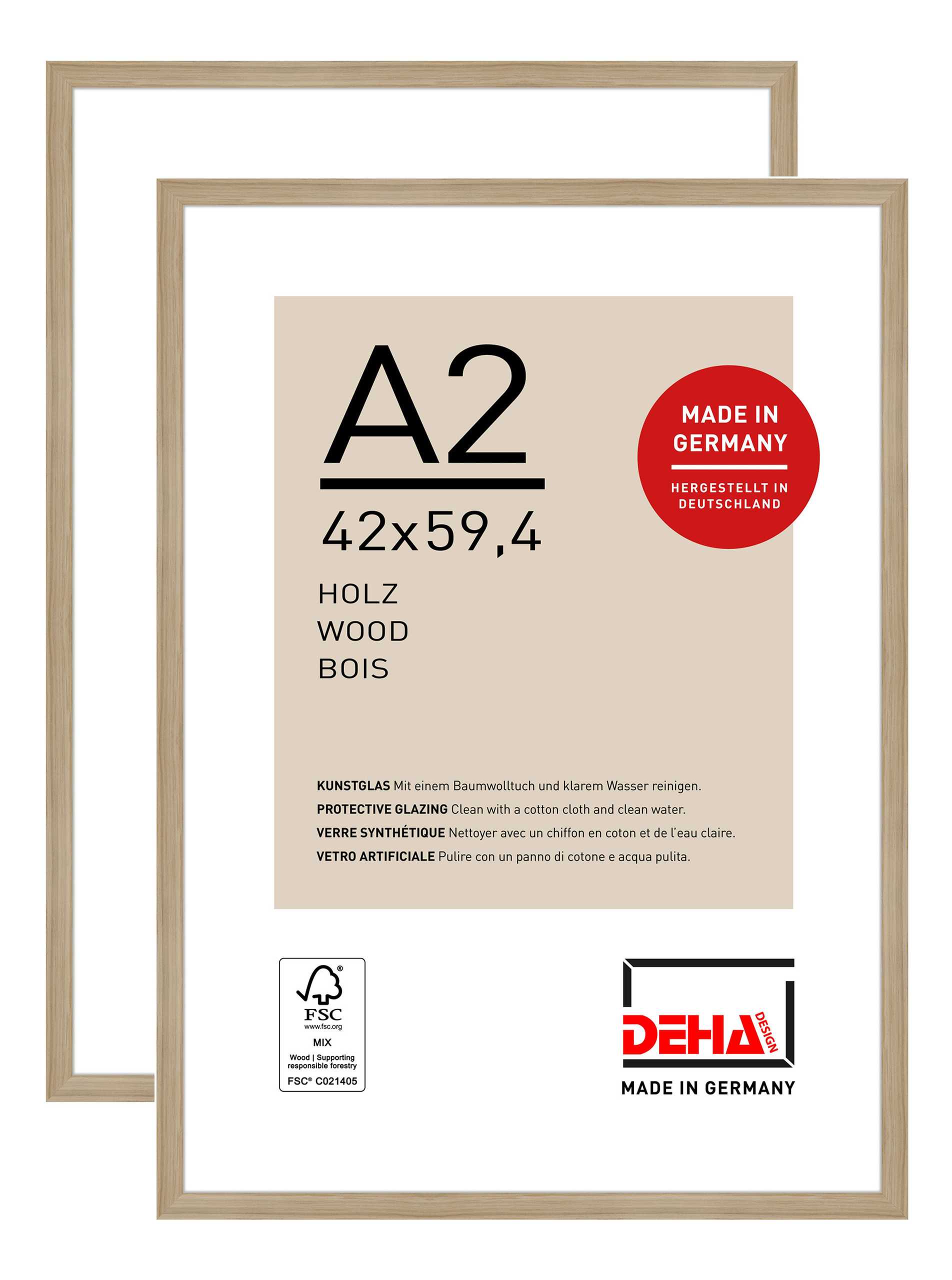 DEHA Design Bilderrahmen Fontana (2er Set), A2 42x59,4 cm, Holz Eiche