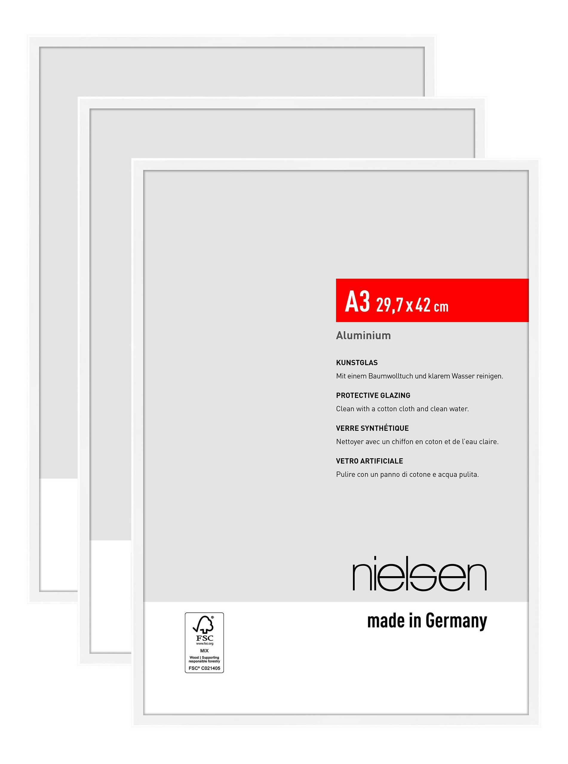 nielsen Bilderrahmen Atlanta (3er Set), A3 29,7x42 cm, Aluminium Weiß Matt