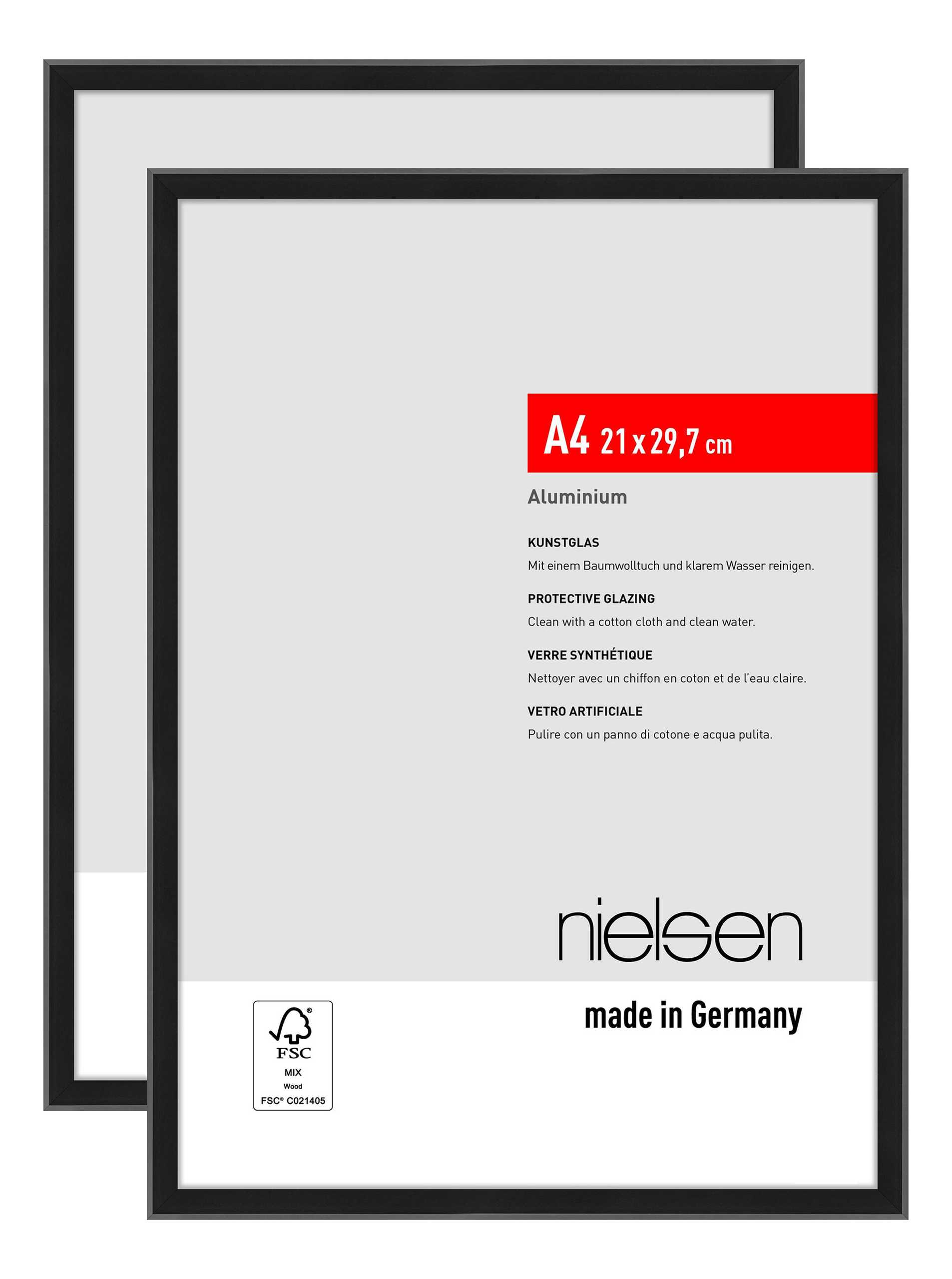 nielsen Bilderrahmen Atlanta (2er Set), A4 21x29,7 cm, Aluminium Schwarz Matt